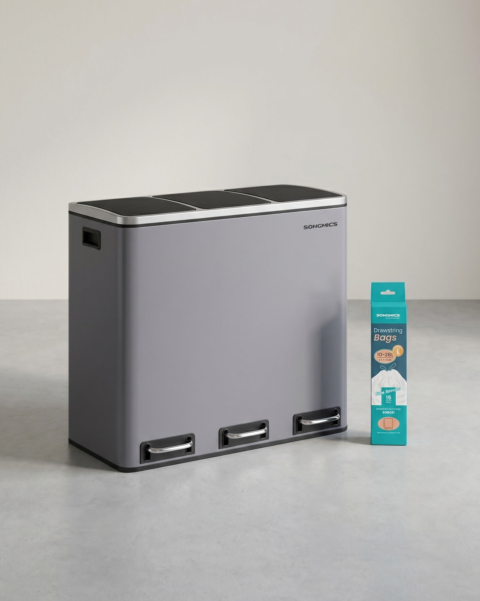 Mülltrennung Mülleimer 54 L - Mit Pedal Und 3 Innenbehältern - Für Küche