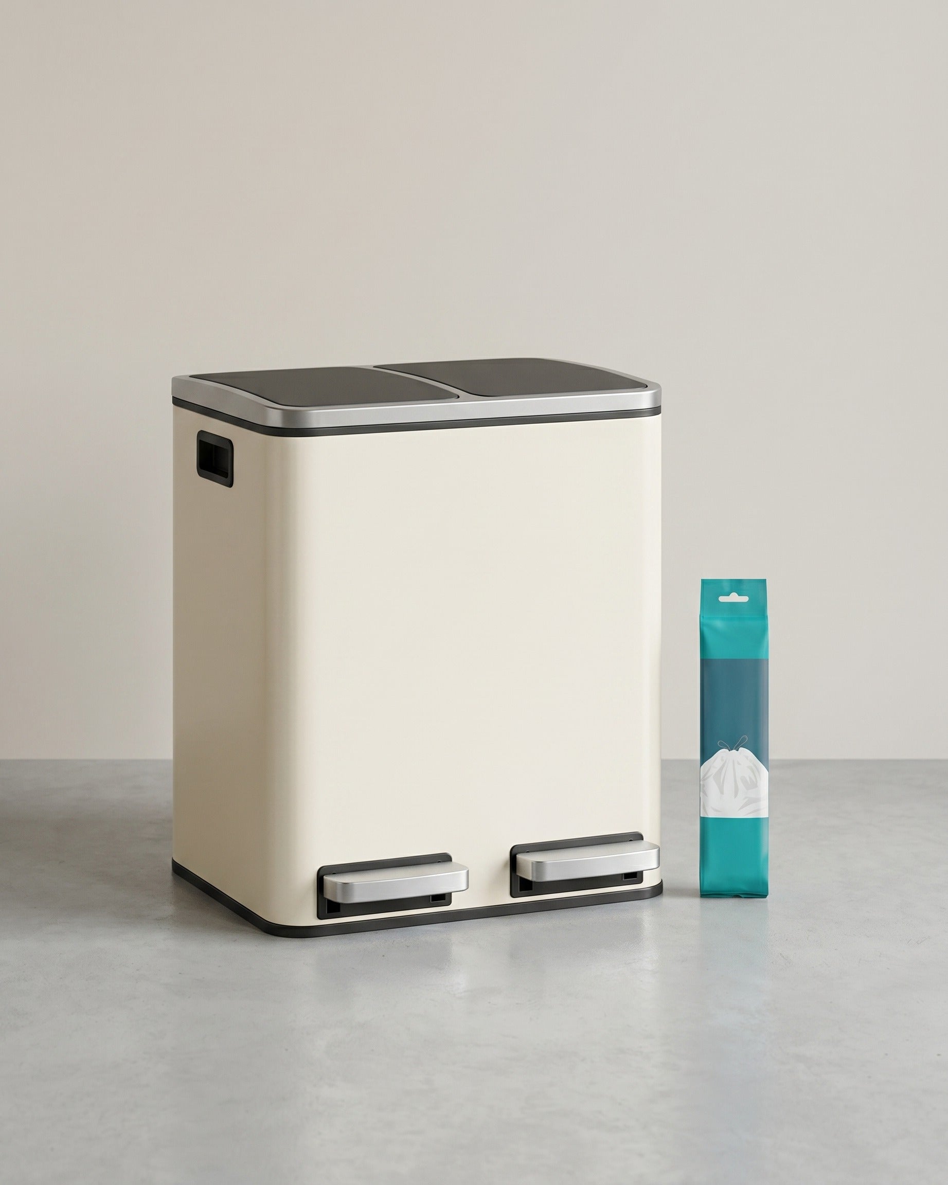 Doppel-Treteimer mit Fußpedalen - Abfalleimer 30L – Beige