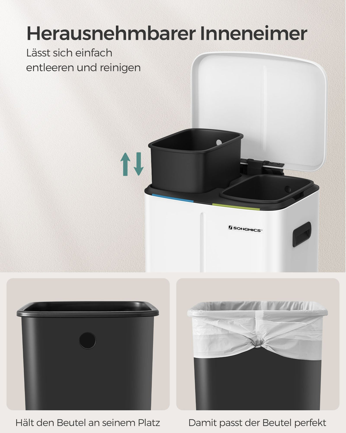 Treteimer 40L - Mit 2 Inneneimern - Mülltrennung