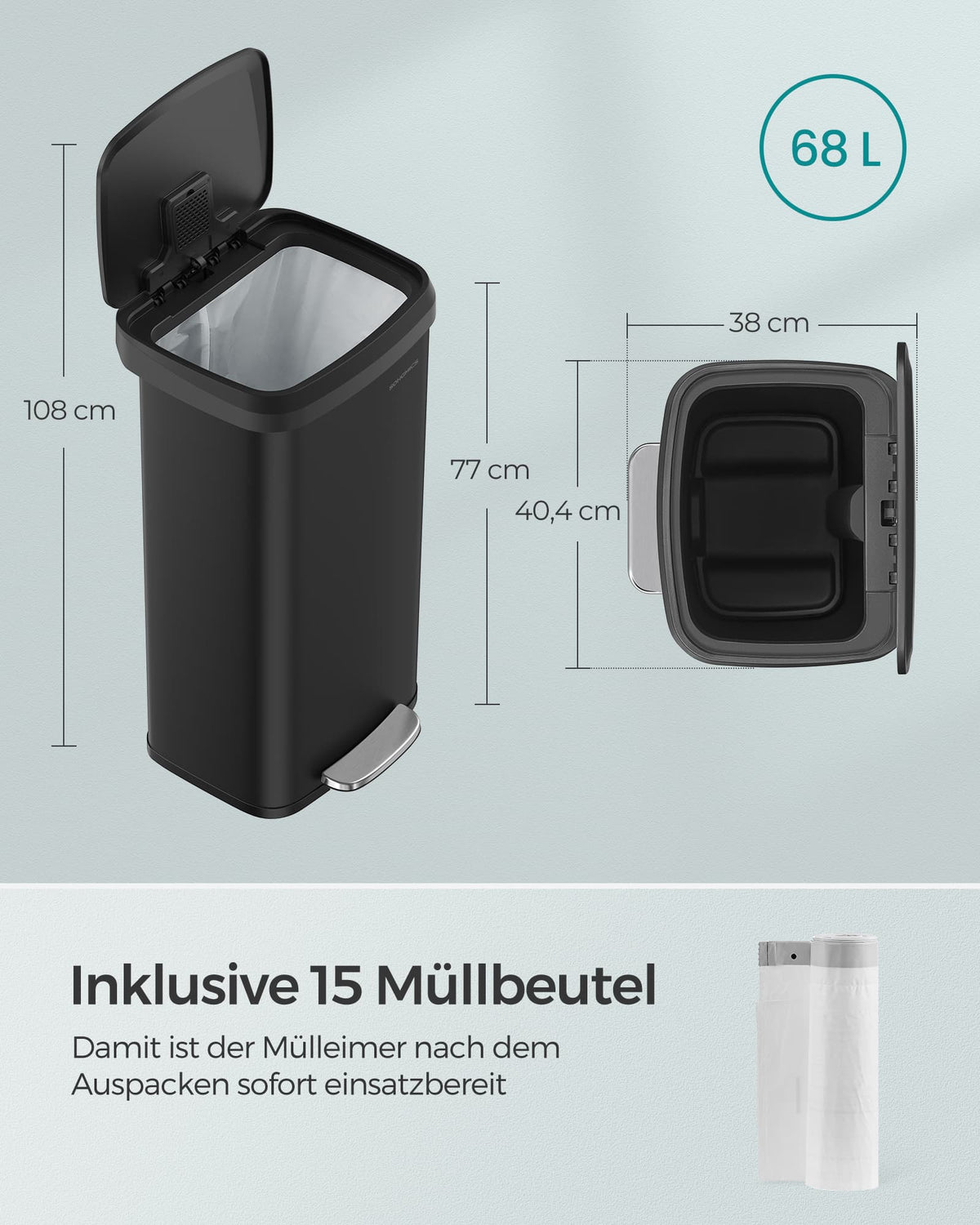 Großer Abfalleimer 68 Liter - Abfalleimer - Treteimer