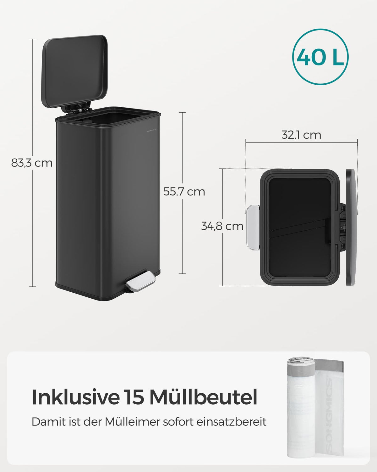Treteimer mit Soft-Close - 40 Liter - Abfalleimer