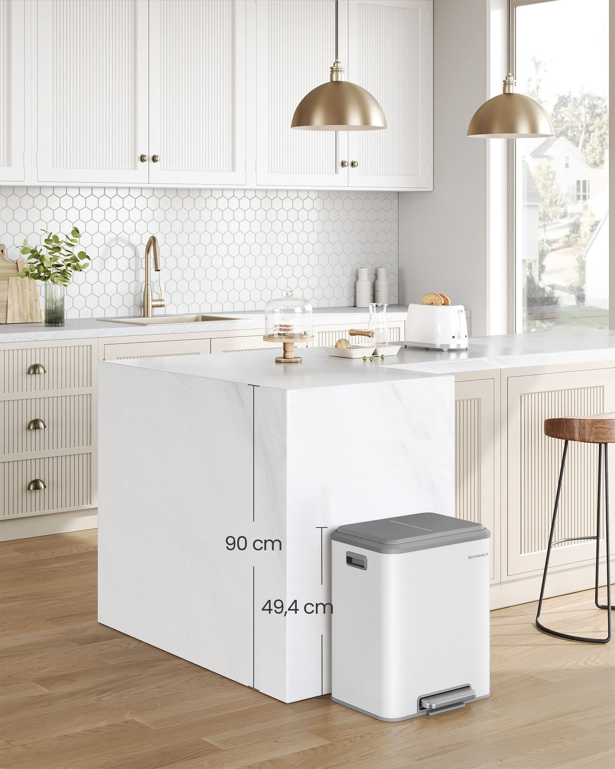 2-Fach-Abfalleimer – 2 x 15L – Pedalbedienung – Soft-Close – Kunststoff-Inneneimer