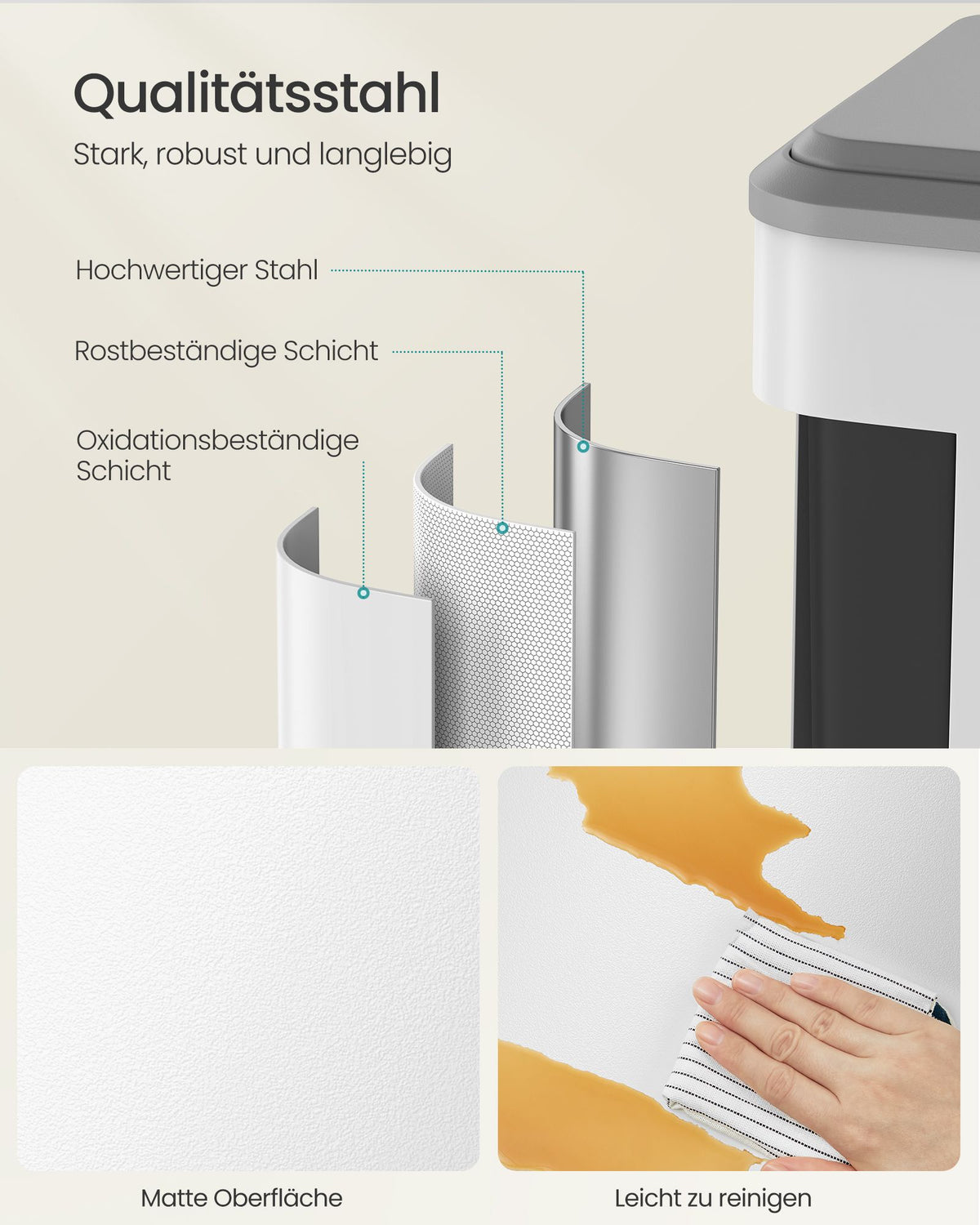 2-Fach-Abfalleimer – 2 x 15L – Pedalbedienung – Soft-Close – Kunststoff-Inneneimer