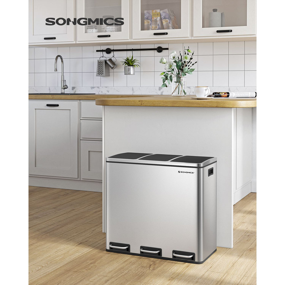 54L Abfalleimer - 3-Fach Abfalleimer - Treteimer - Abfalleimer 3 x 18L