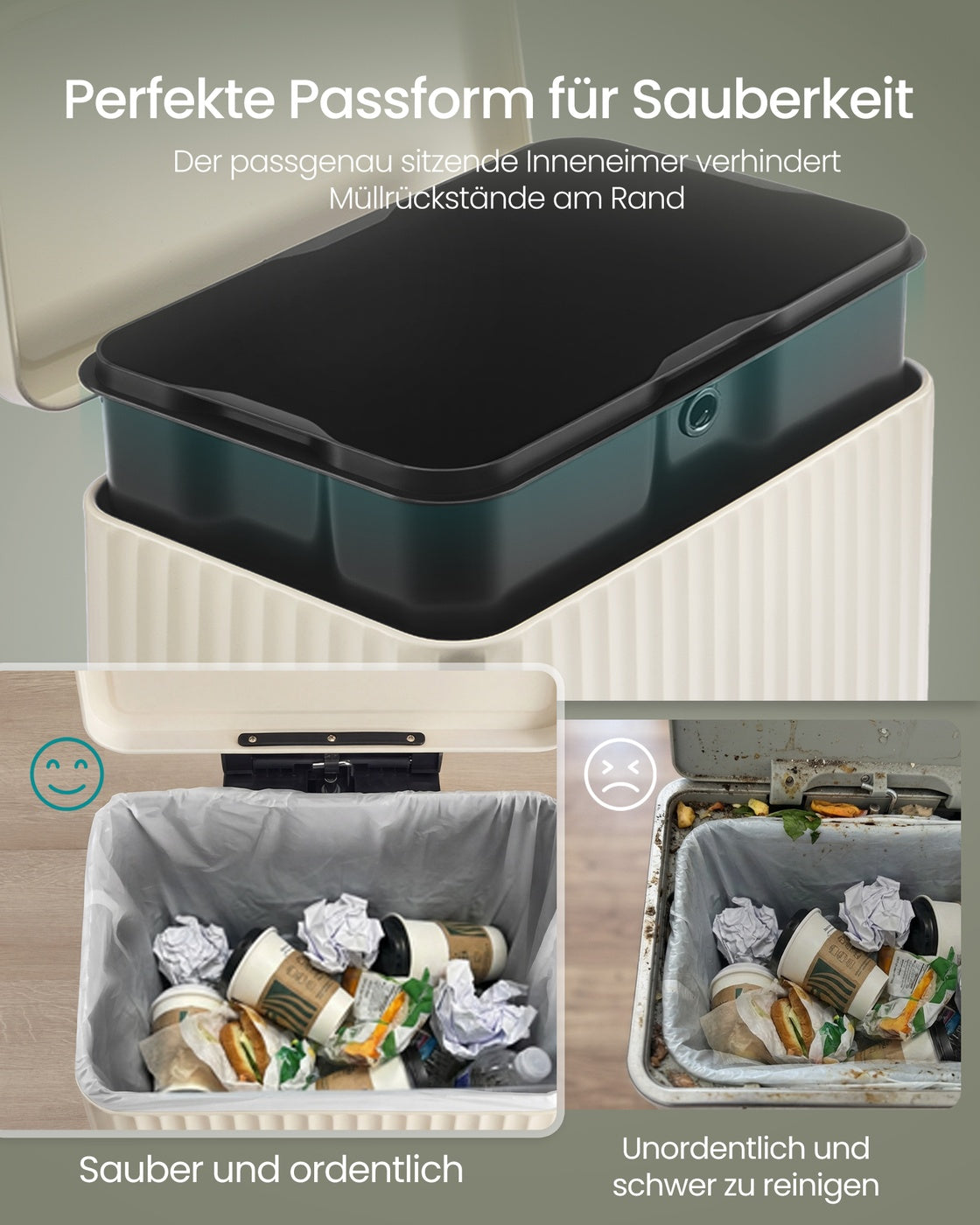 Küchenmülleimer – 50 Liter – Treteimer mit Soft-Close-Deckel – Inneneimer aus Stahl – Inklusive 15 Müllbeuteln