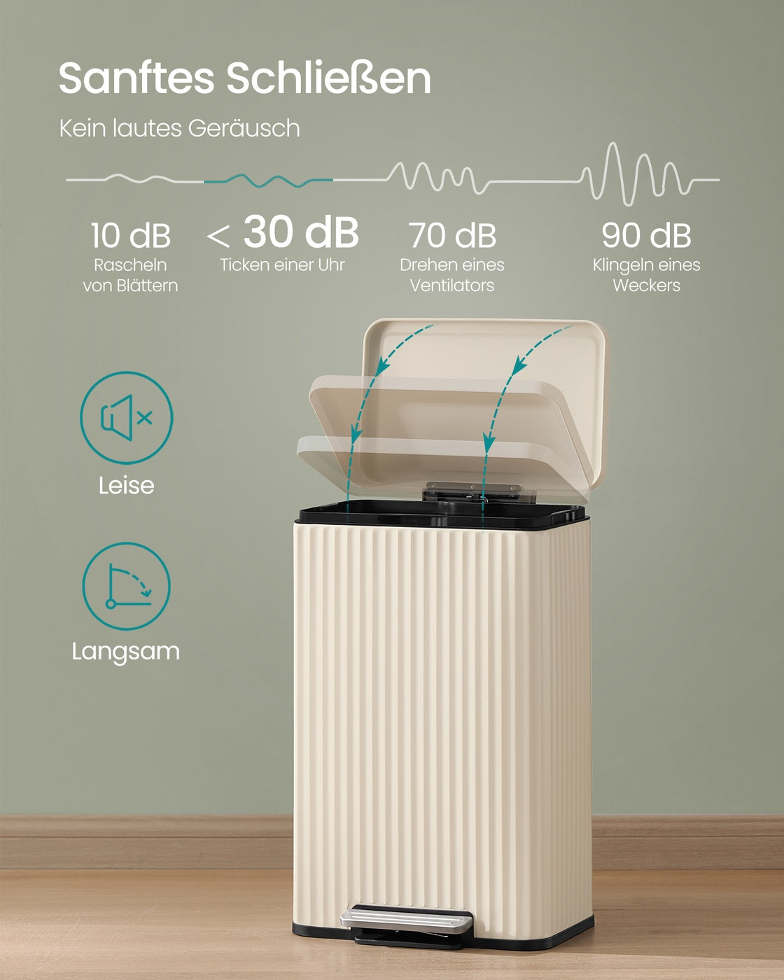 Küchenmülleimer – 50 Liter – Treteimer mit Soft-Close-Deckel – Inneneimer aus Stahl – Inklusive 15 Müllbeuteln