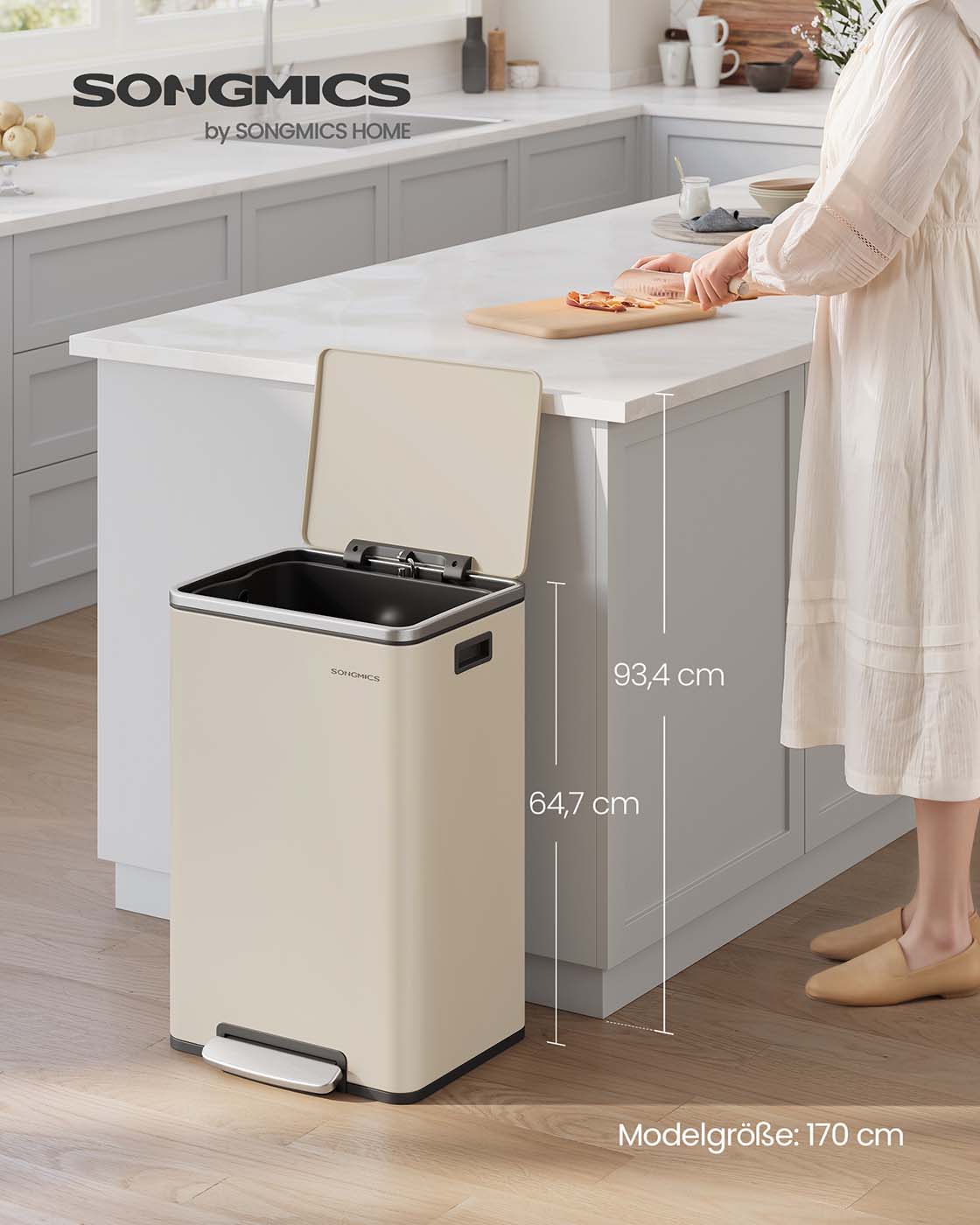 Treteimer – 50 Liter – Deckel mit Soft-Close-Funktion – Herausnehmbarer Inneneimer – Inklusive 15 Beutel