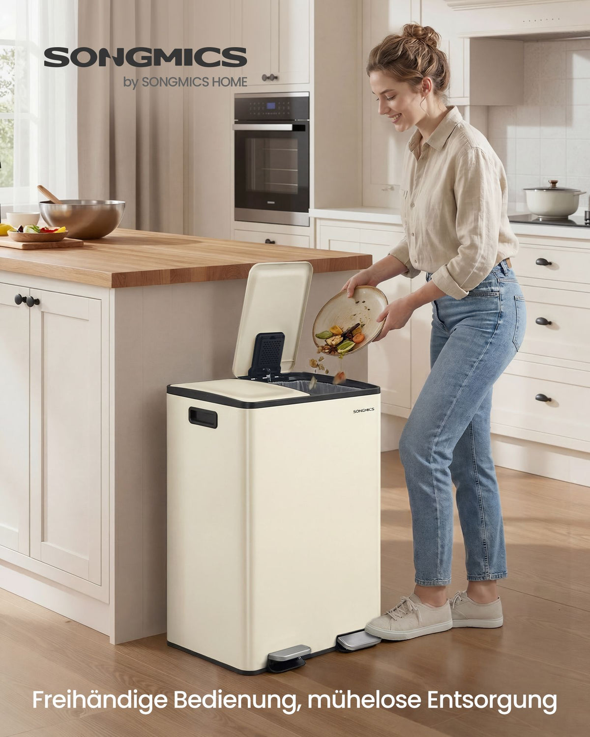 Doppelter Abfalleimer 2 x 30L – Stahl – Mit Pedalen & herausnehmbaren Inneneimern