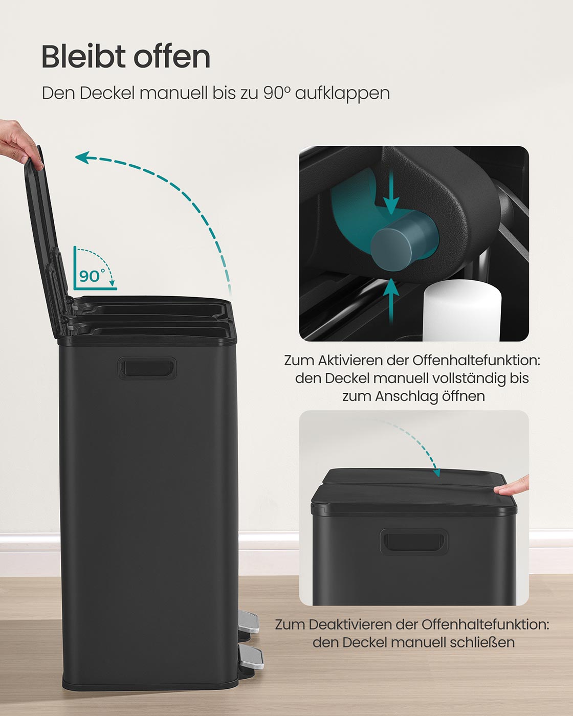 Doppelter Abfalleimer 2 x 30L – Stahl – Mit Pedalen & herausnehmbaren Inneneimern