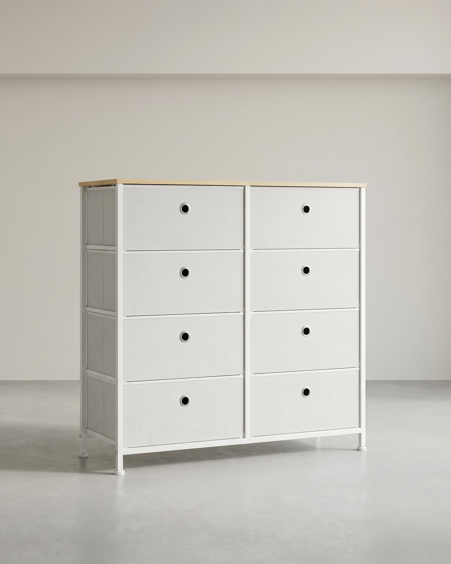 Schuhaufbewahrung – Aufbewahrungsschrank – Metallrahmen – 8 Stoffschubladen – Tischplatte – MDF und Stahl – 30 x 80 x 81,5 cm – 11,5 kg