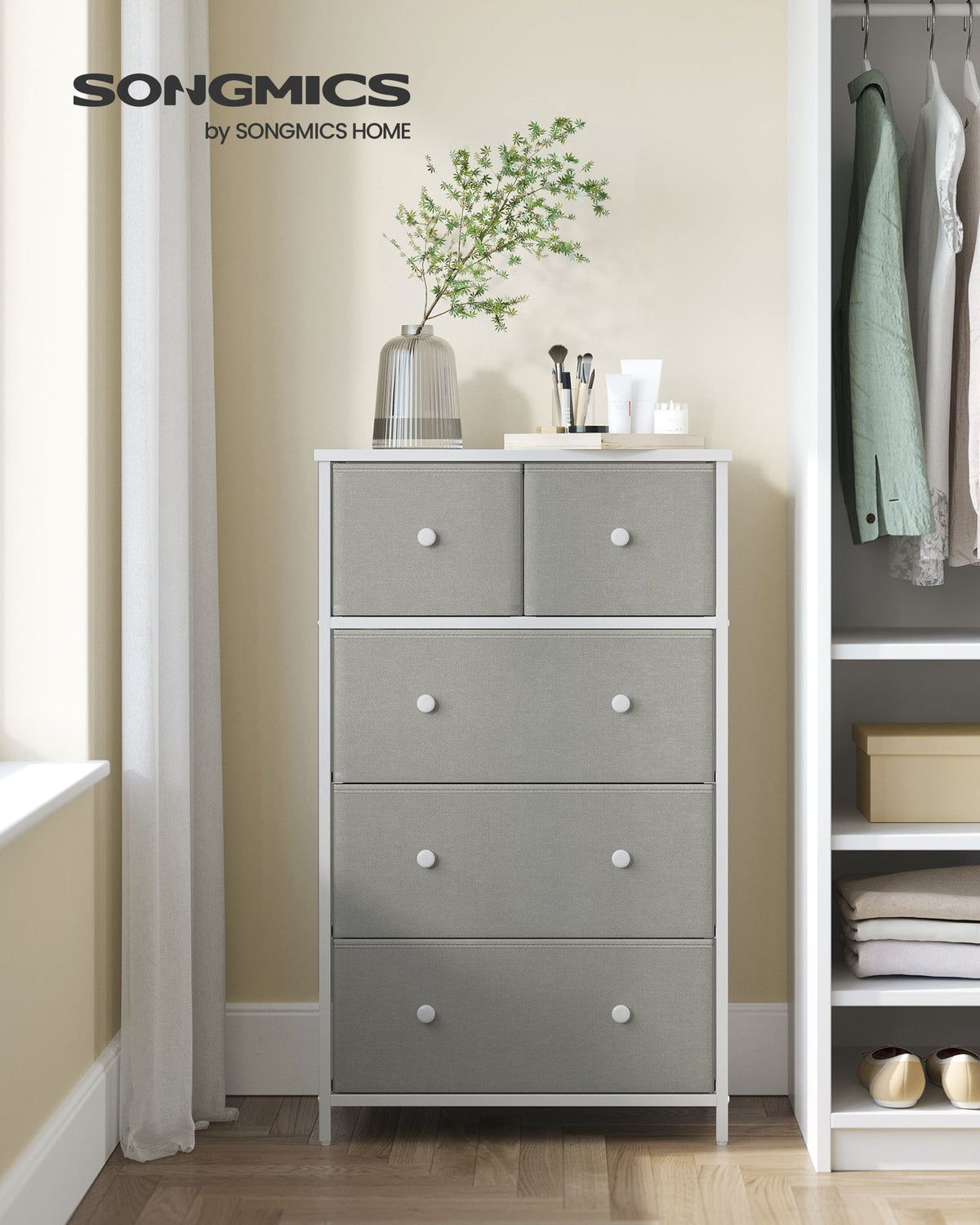 Sideboard - 5 Stoffschubladen - Stahlrahmen - Für Schlafzimmer Oder Flur