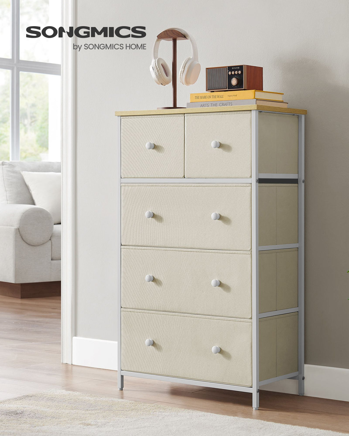 Sideboard - 5 Stoffschubladen - Stahlrahmen - Für Schlafzimmer Oder Flur