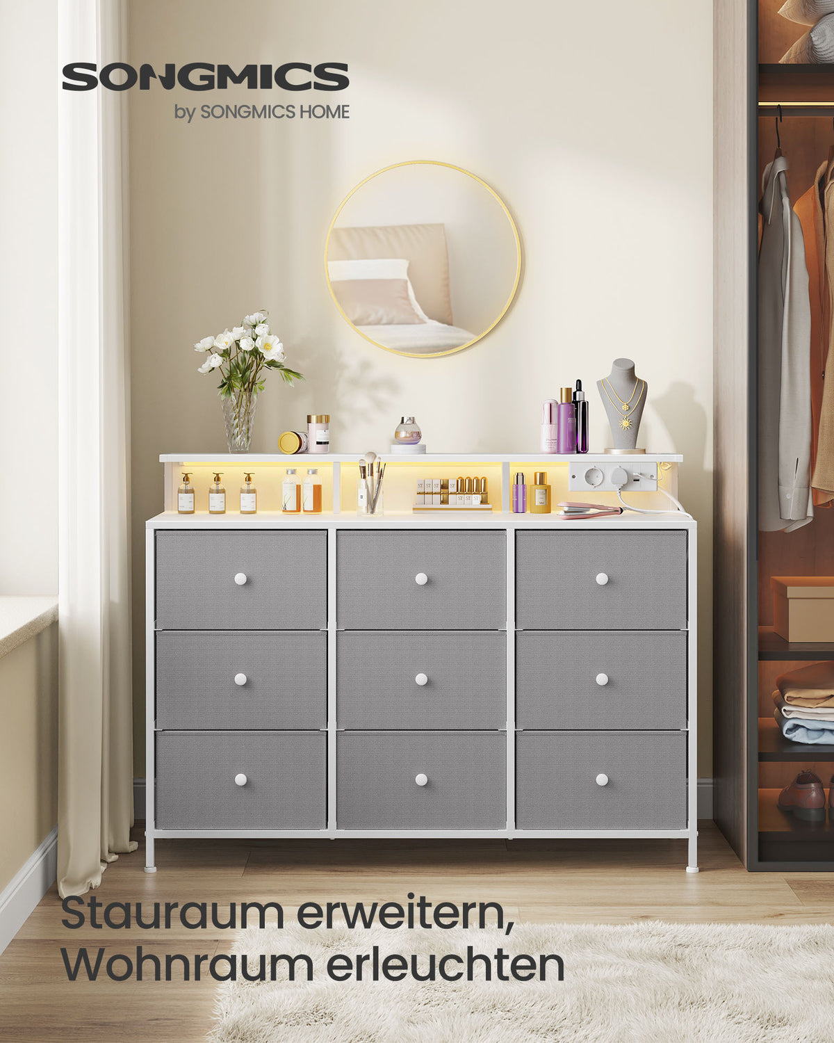 Kommode mit USB und Steckdose - Kommode mit LED-Beleuchtung