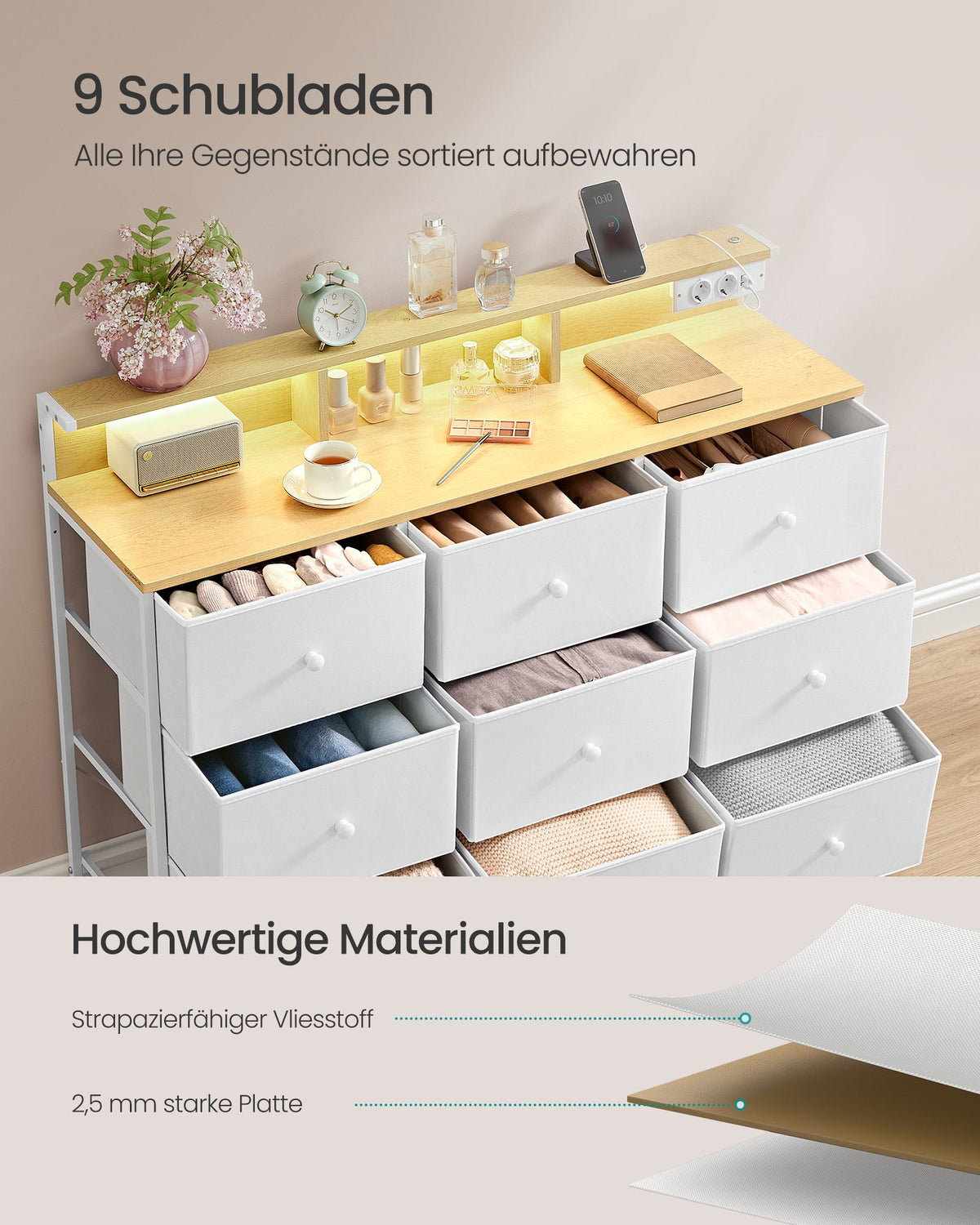 Kommode mit USB und Steckdose - Kommode mit LED-Beleuchtung