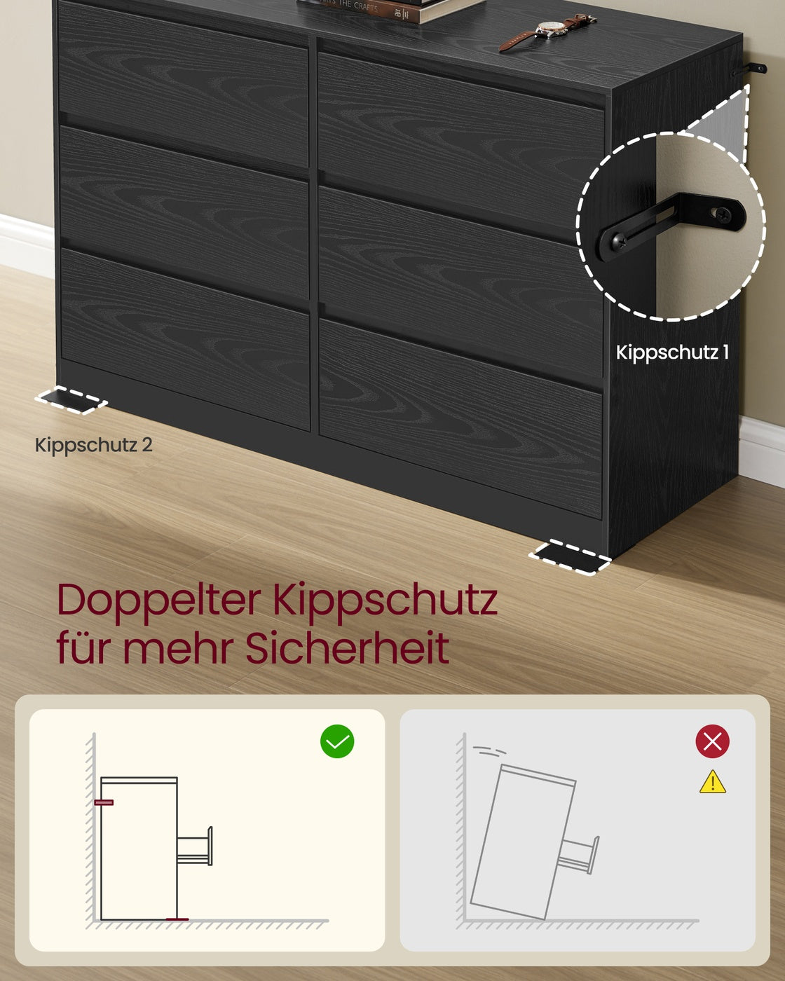 Moderne Kommode – 6 Schubladen – Anrichte – KAILYN-Kollektion