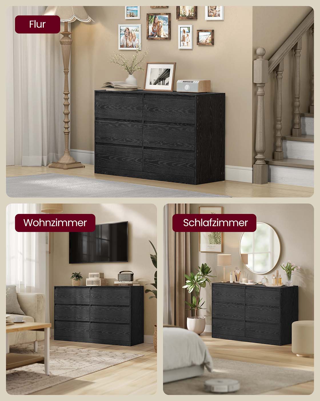 Moderne Kommode – 6 Schubladen – Anrichte – KAILYN-Kollektion