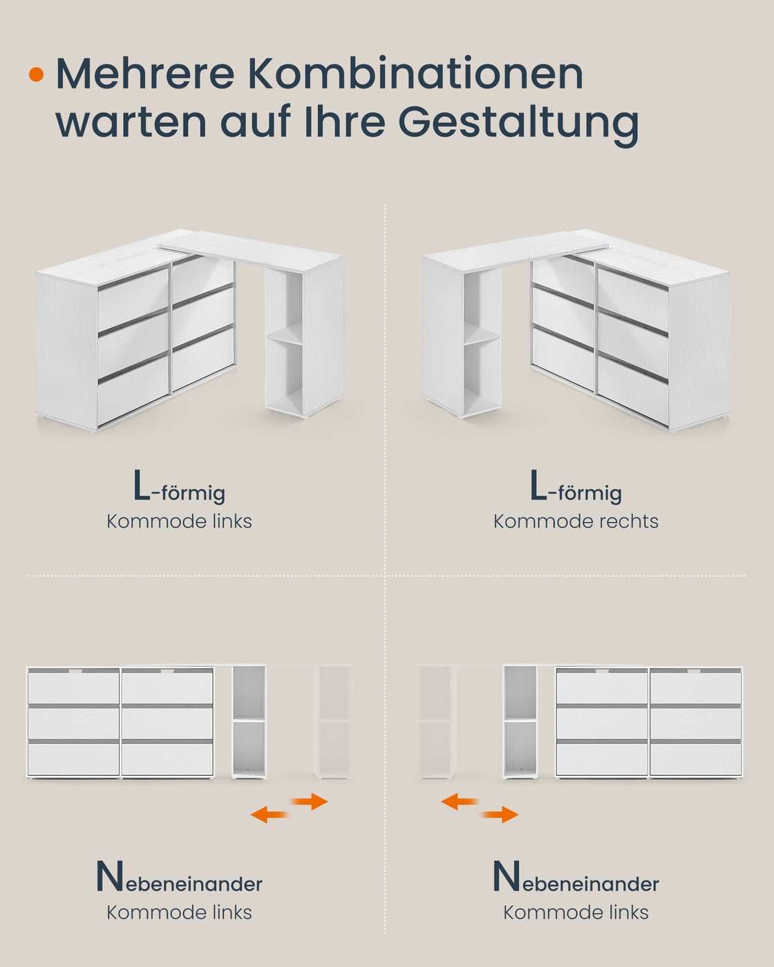 Schminktisch mit 6 Schubladen - Verstellbarer Schrank - L-Form