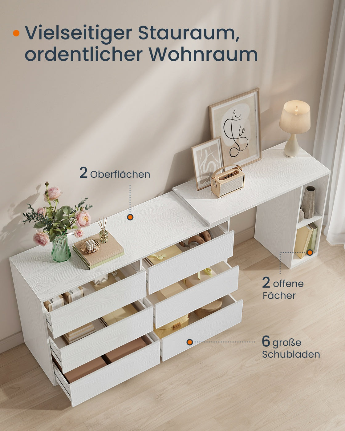 Schminktisch mit 6 Schubladen - Verstellbarer Schrank - L-Form