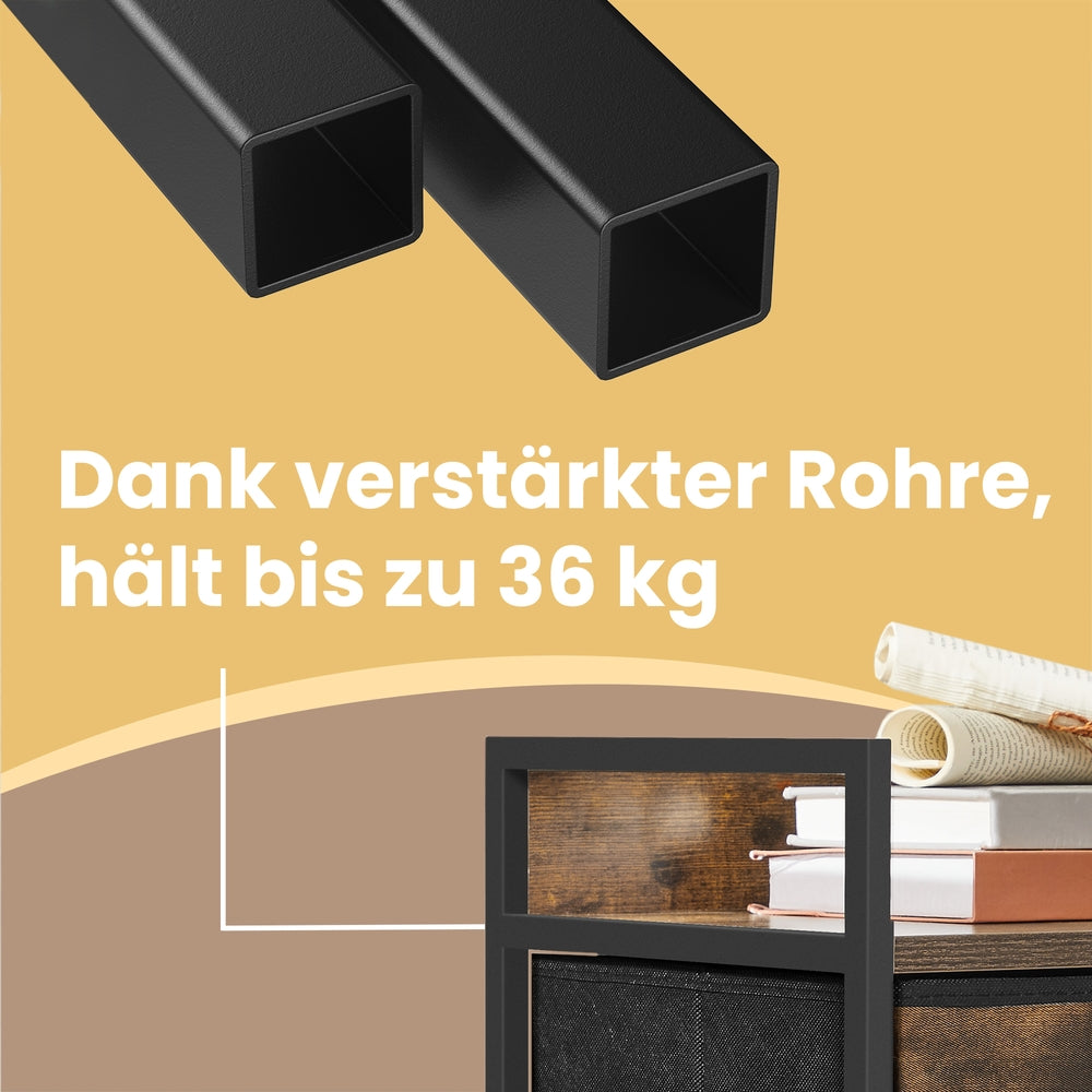 Kommode mit 5 Stoffschubladen – Schrank für Schlaf- oder Wohnzimmer – mit Seitenleisten und erhöhtem Rand – 98 cm breit