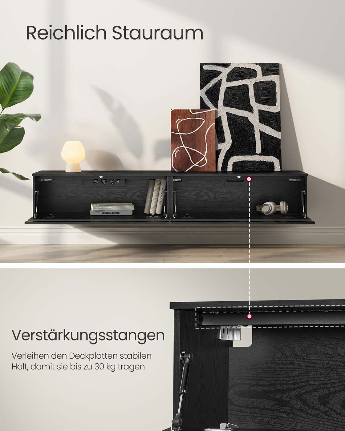 Schwebender TV-Ständer – Mit LED-Beleuchtung und Ladestation – Inkl. Wandmontage