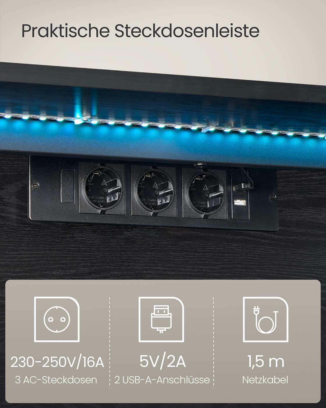 Schwebender TV-Ständer – Mit LED-Beleuchtung und Ladestation – Inkl. Wandmontage