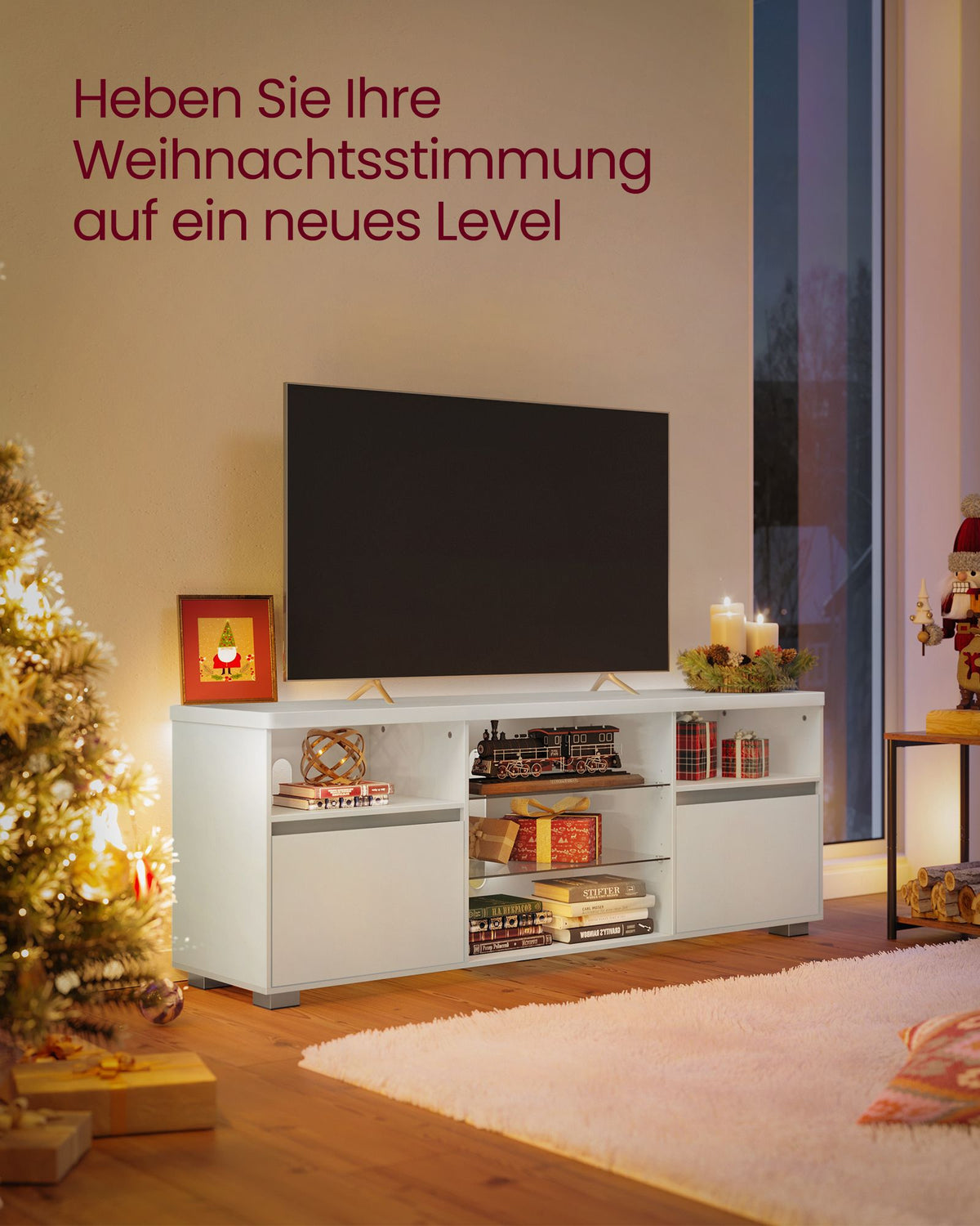 TV-Schrank mit LED-Beleuchtung und verstellbarem Stauraum
