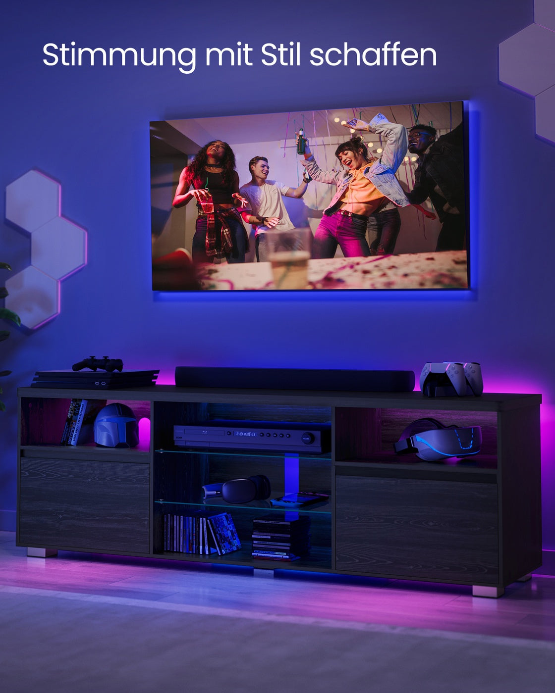 TV-Schrank mit LED-Beleuchtung und verstellbarem Stauraum
