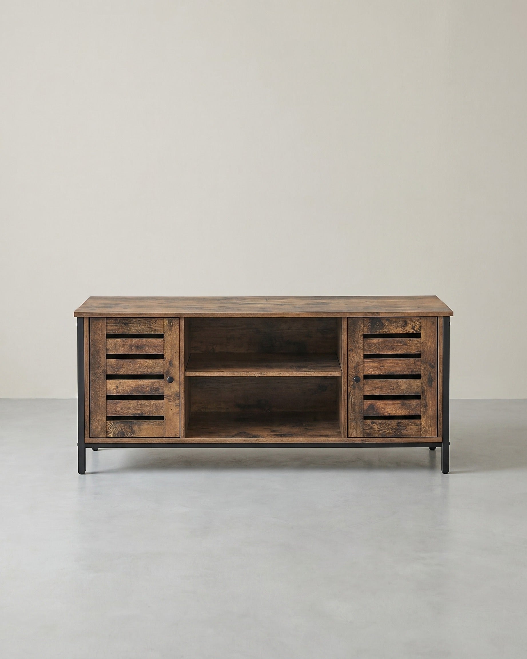 Vintage-TV-Schrank mit Lamellentüren - Fernsehschrank mit Stauraum - verstellbares Regal