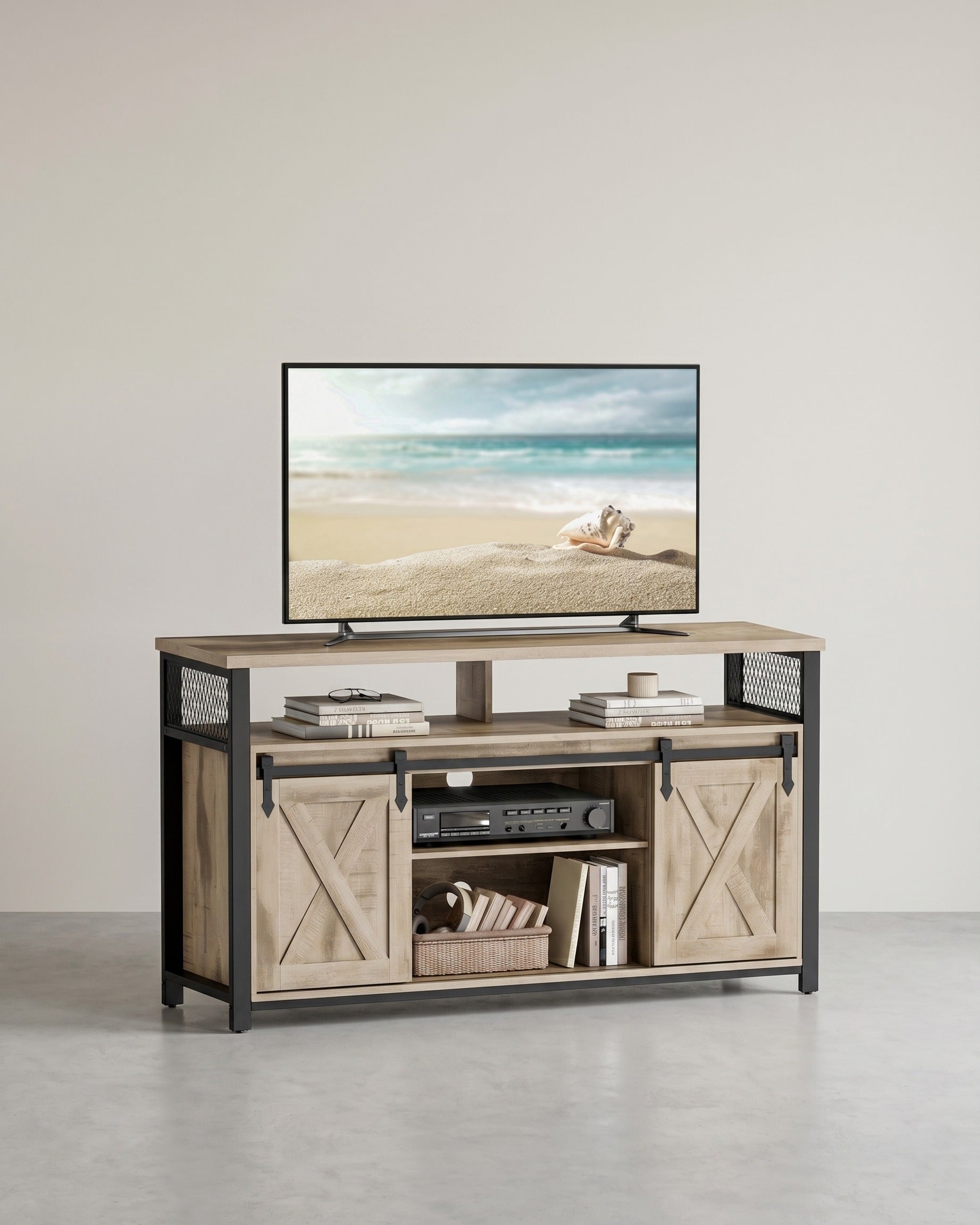 Country-TV-Schrank mit Scheunentüren – Stabiles & geräumiges Design – Schwarz