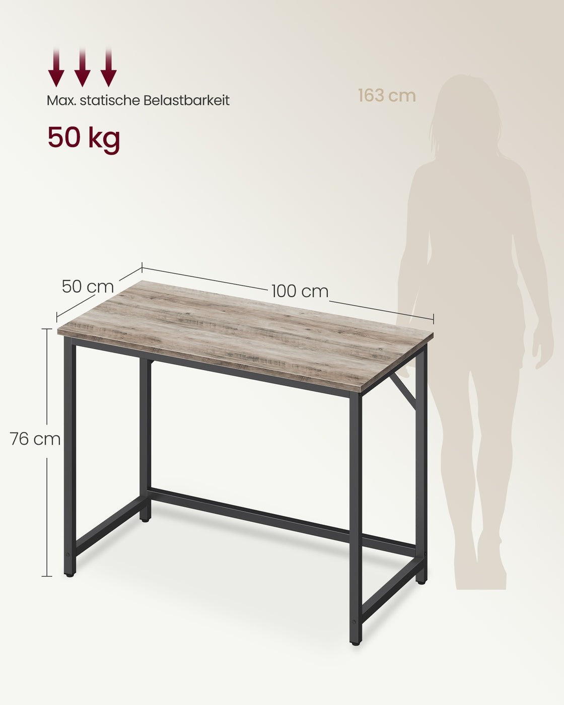 Schreibtisch im Industriedesign – Kompakt und stabil – Bis 50 kg belastbar