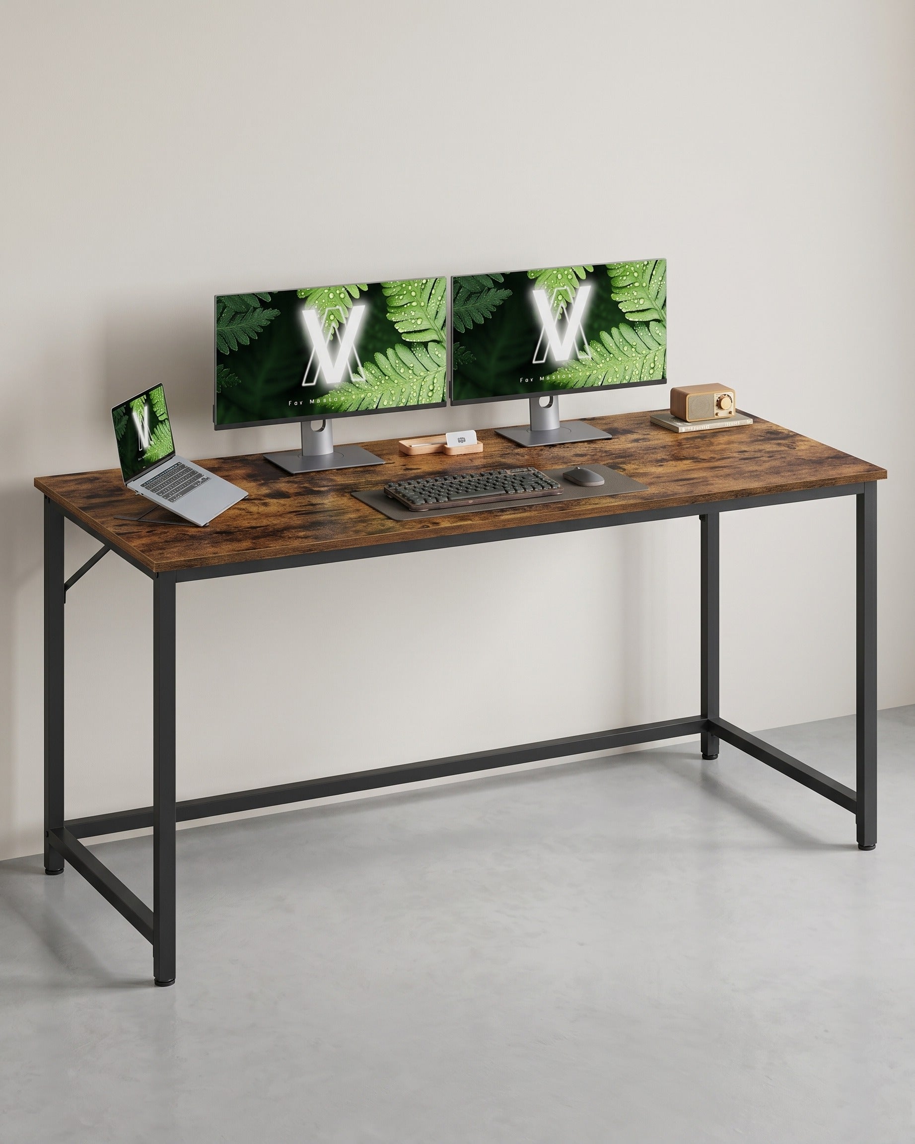 Schreibtisch im Industriedesign – 140 cm breit – kompakt und stabil – bis 50 kg belastbar – Braun