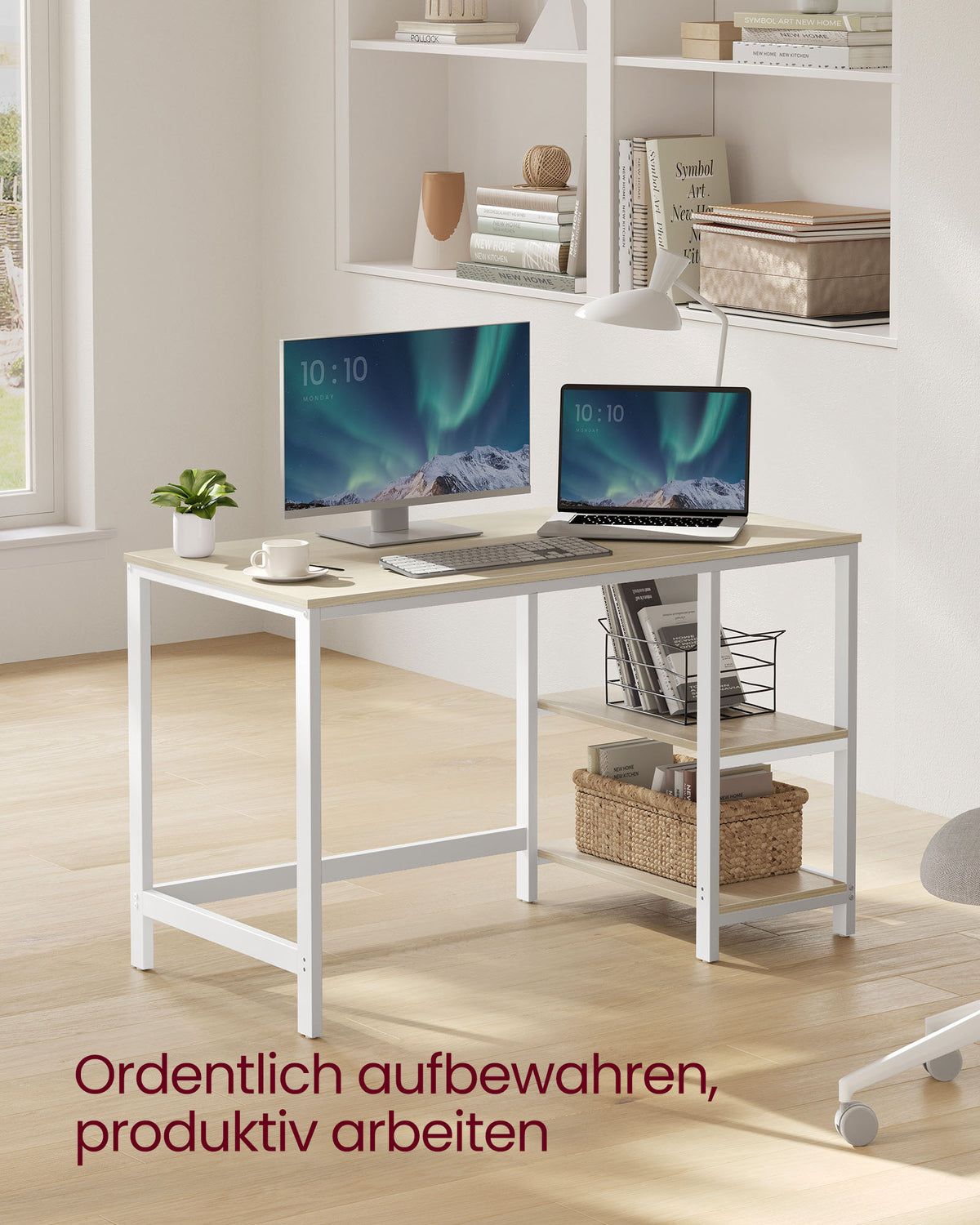 Industrieller Schreibtisch 120 cm breit - Mit beweglichen Regalen