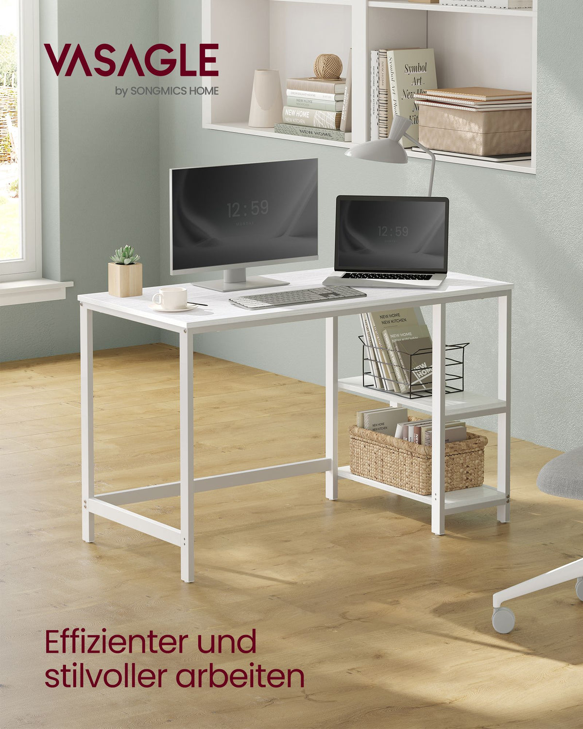 Industrieller Schreibtisch 120 cm breit - Mit beweglichen Regalen