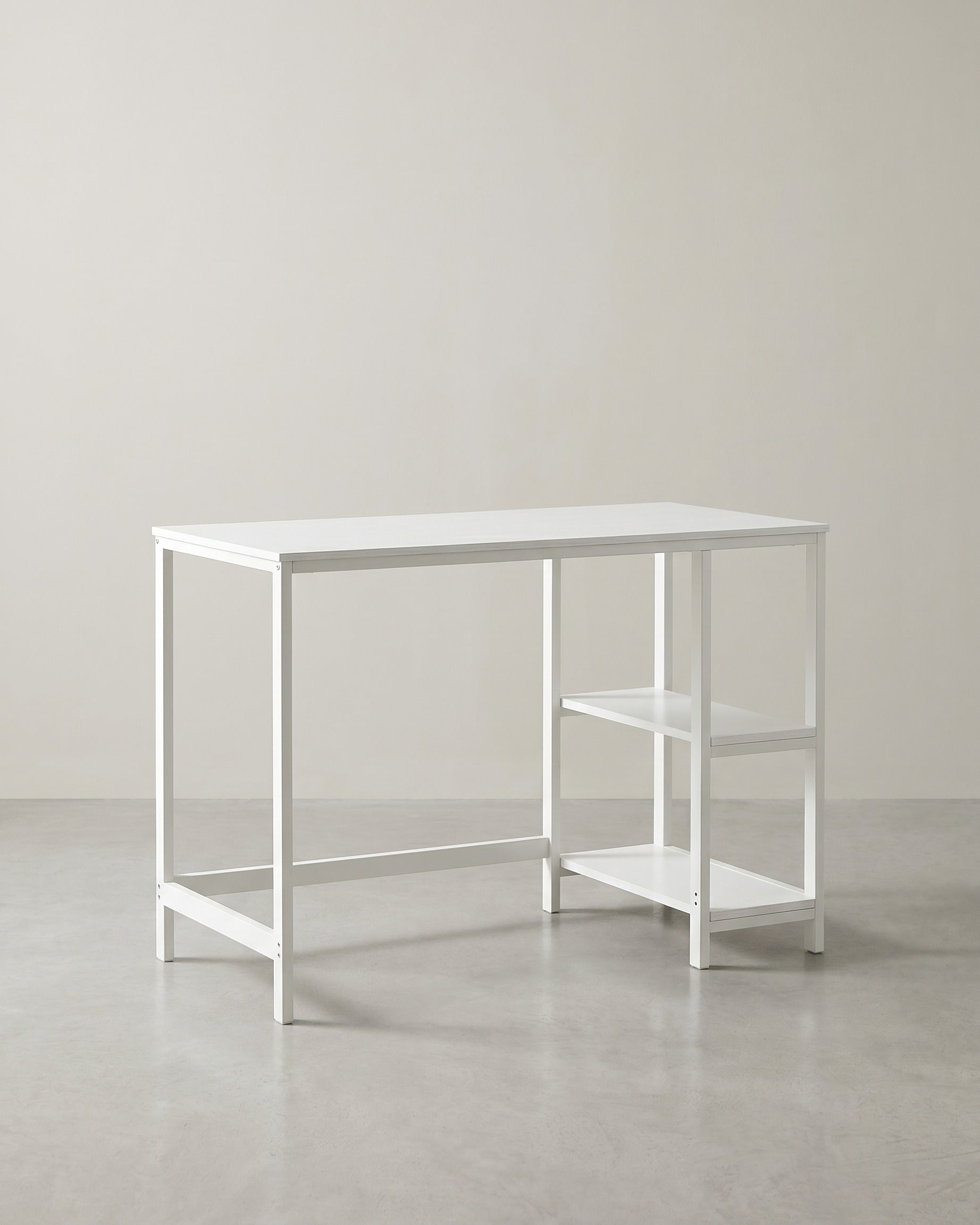Industrieller Schreibtisch 120 cm breit - Mit beweglichen Regalen – Weiß