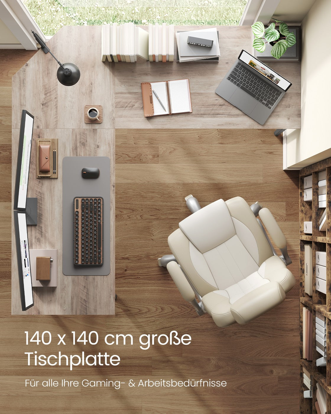 L-förmiger Schreibtisch – Eckschreibtisch mit Kabeldurchführung – Schwarz – 149 x 149 cm – Geräumig und platzsparend – Bis zu 50 kg belastbar