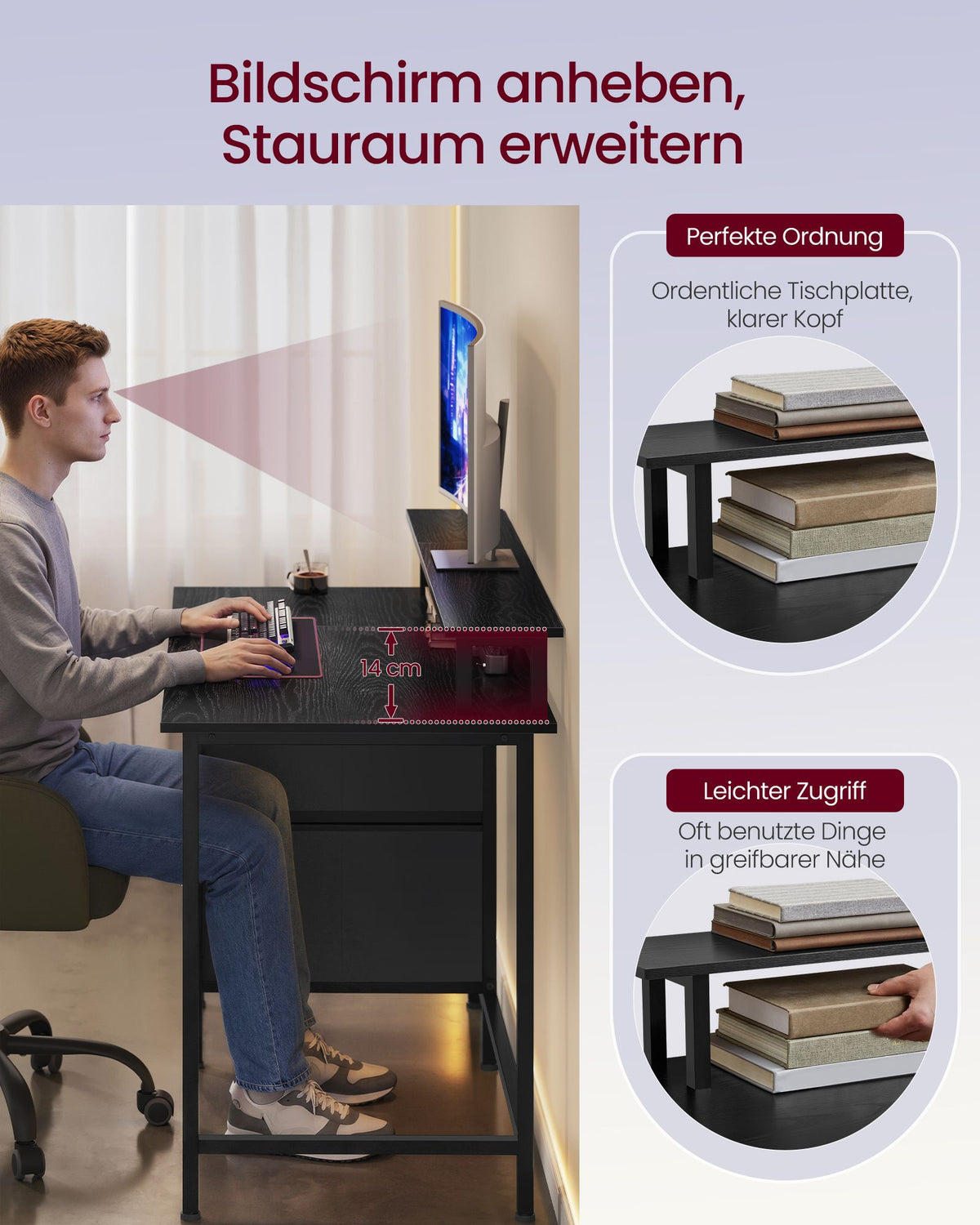 Schreibtisch mit LED-Beleuchtung - Computertisch mit USB und Steckdose