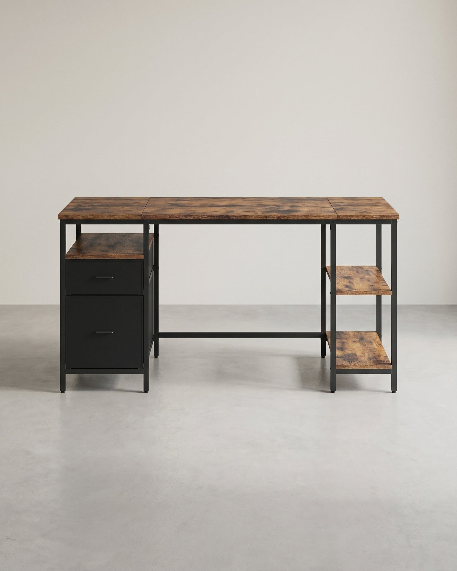 Vintage Schreibtisch 140 oder 160 cm – Industriedesign mit Schubladen und Ablageflächen – Bis 50 kg belastbar – Braun