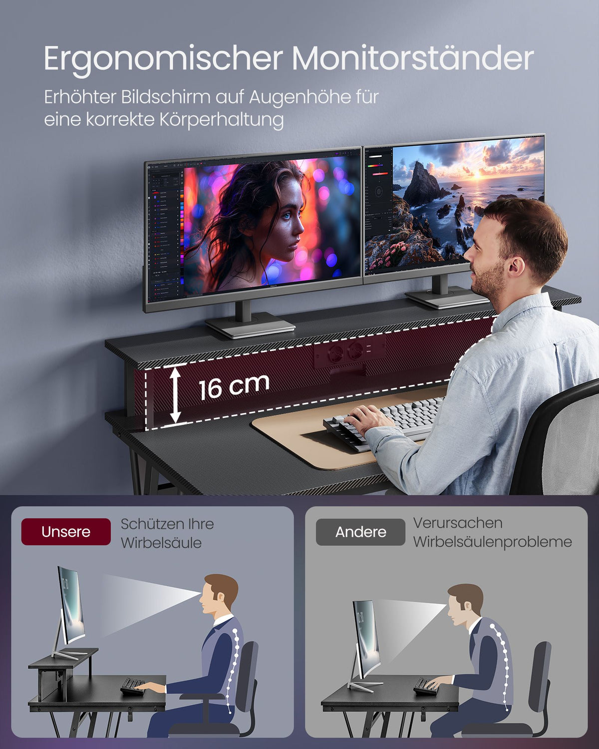 Gaming Schreibtisch mit LED - Gaming Tisch mit Steckdose und USB-Anschluss