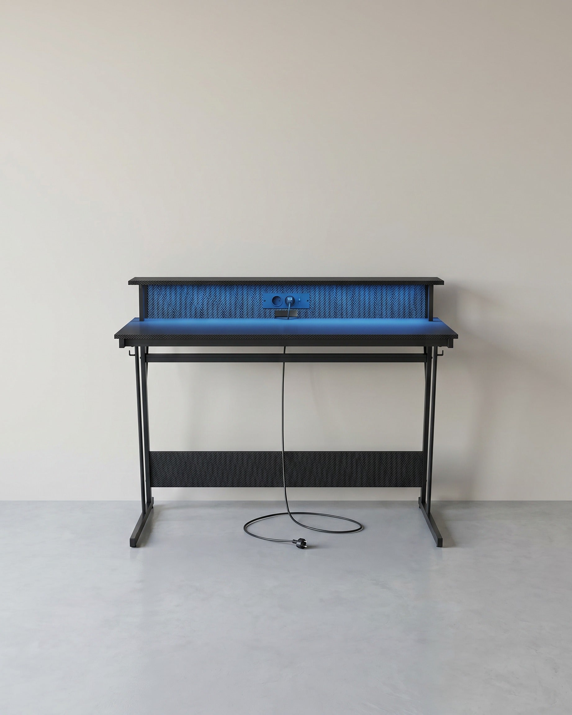 Gaming Schreibtisch mit LED - Gaming Tisch mit Steckdose und USB-Anschluss – Schwarzer Kohlenstoff