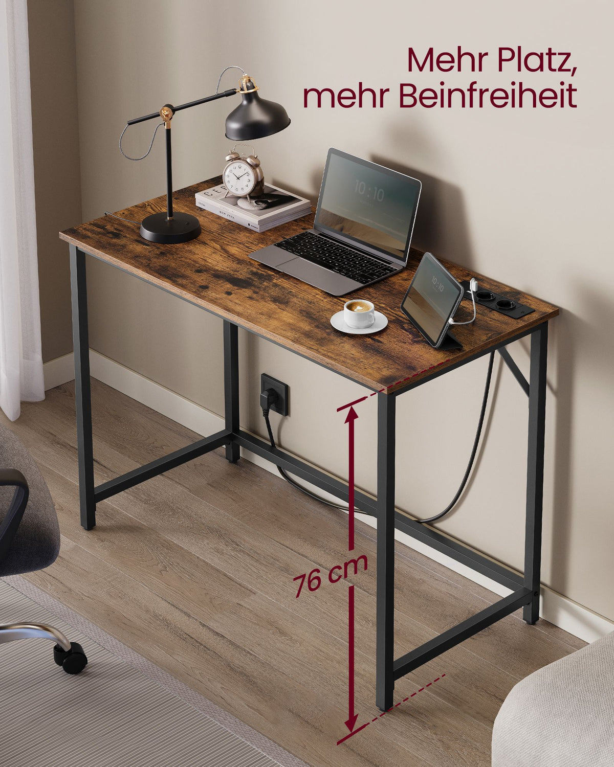 Gaming-Tisch kompakt – mit LED-Beleuchtung und Steckdosen – Computertisch