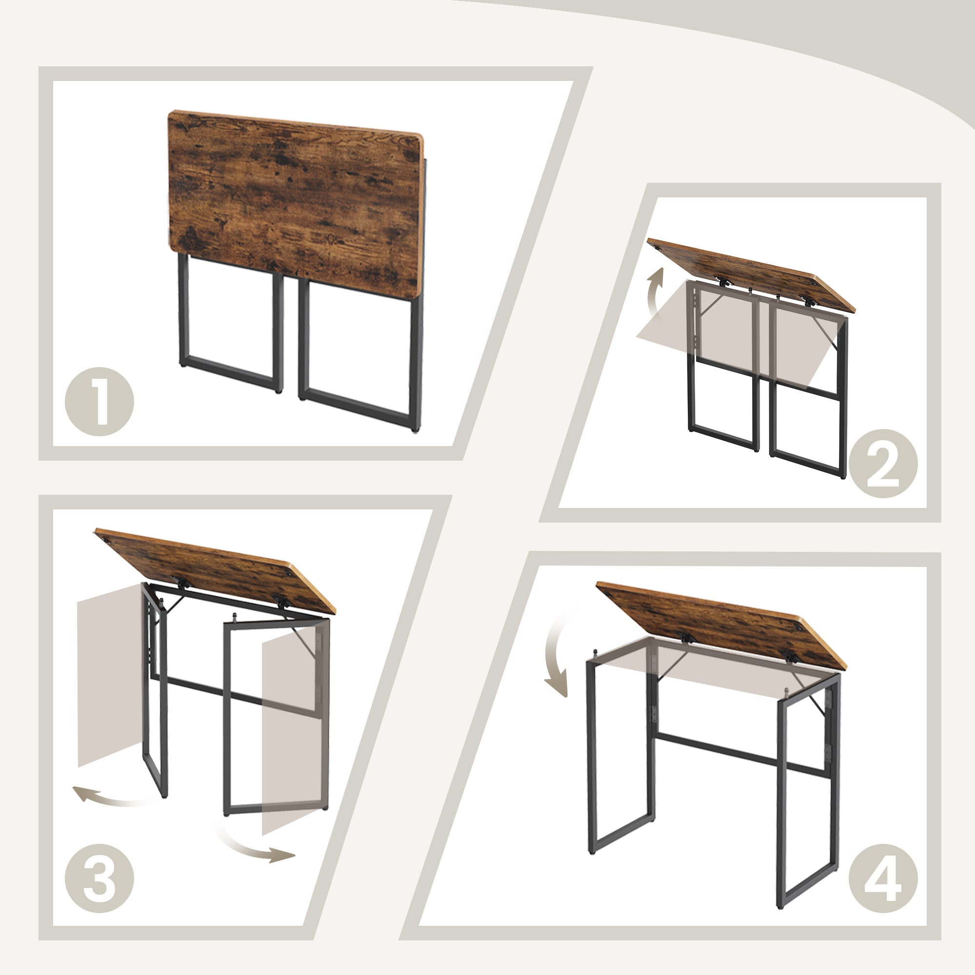 Klappbarer Schreibtisch 80 cm - Computertisch Mit Abgerundeten Ecken - Für Homeoffice