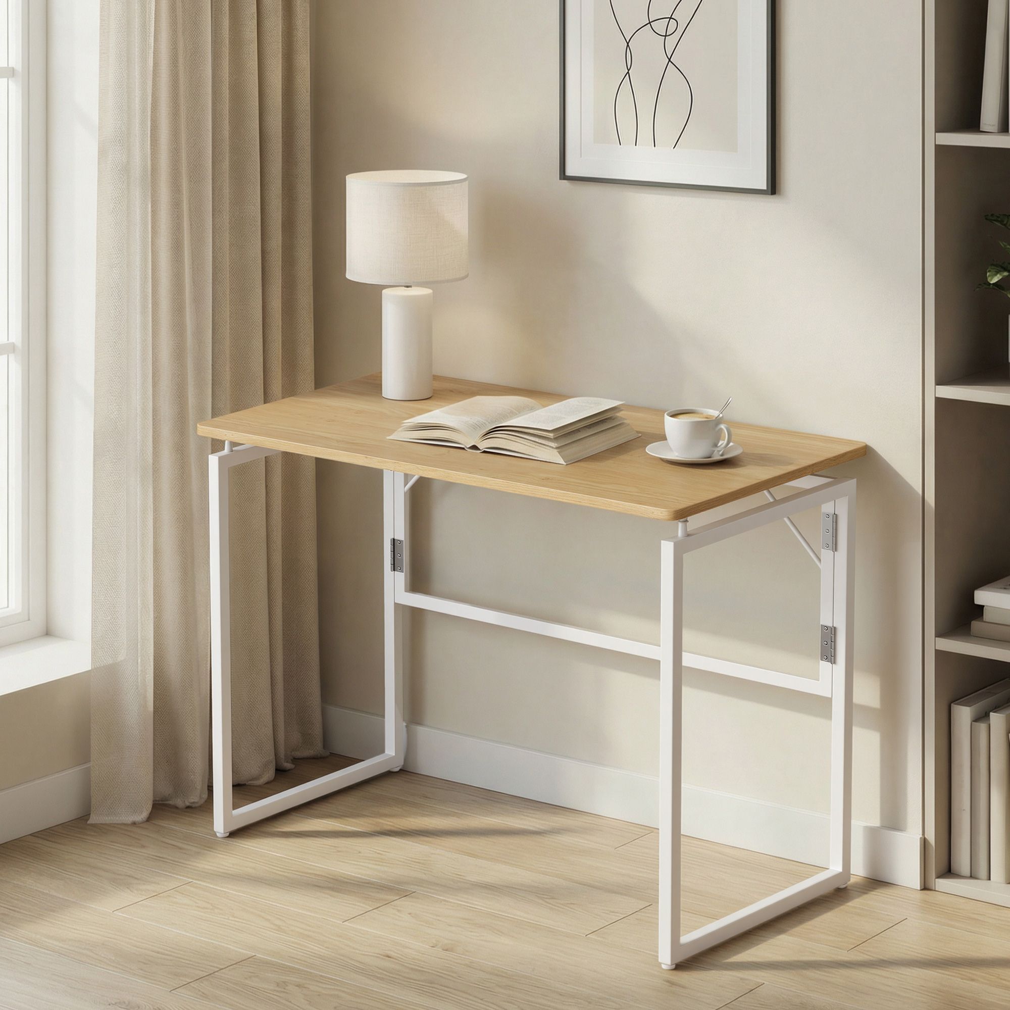 Klappbarer Schreibtisch 100 cm - Computertisch Mit Abgerundeten Ecken - Für Homeoffice