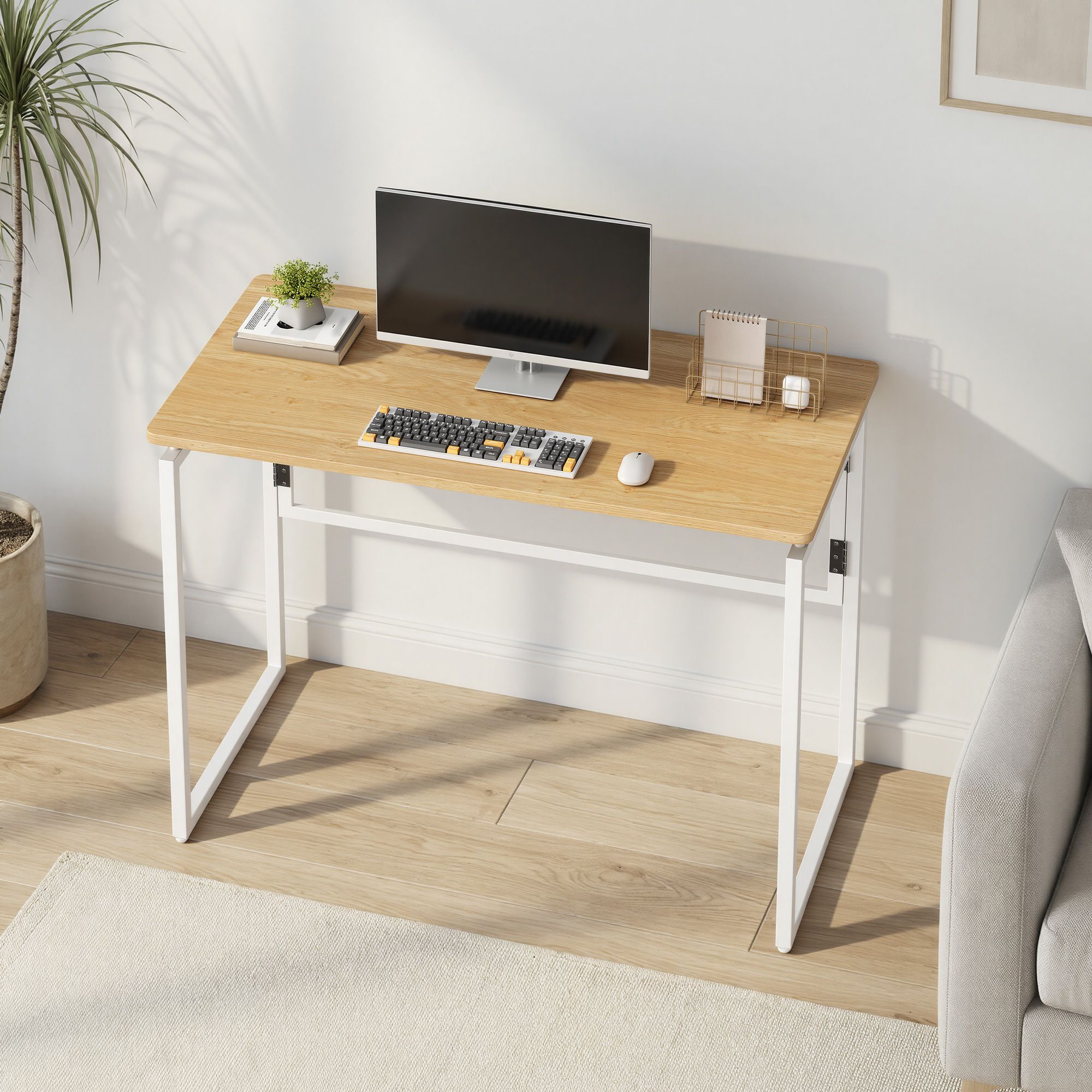 Klappbarer Schreibtisch 100 cm - Computertisch Mit Abgerundeten Ecken - Für Homeoffice