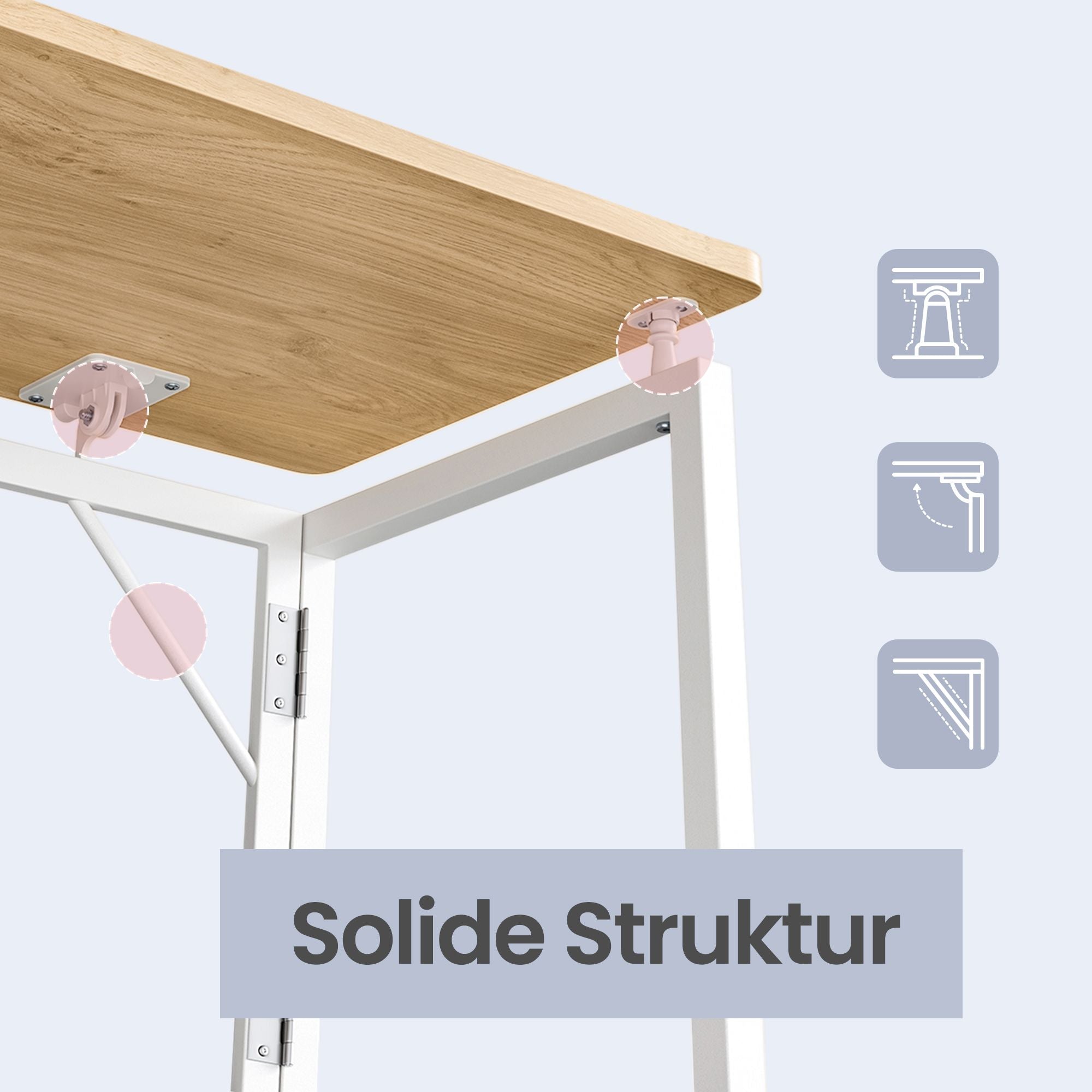 Klappbarer Schreibtisch 100 cm - Computertisch Mit Abgerundeten Ecken - Für Homeoffice