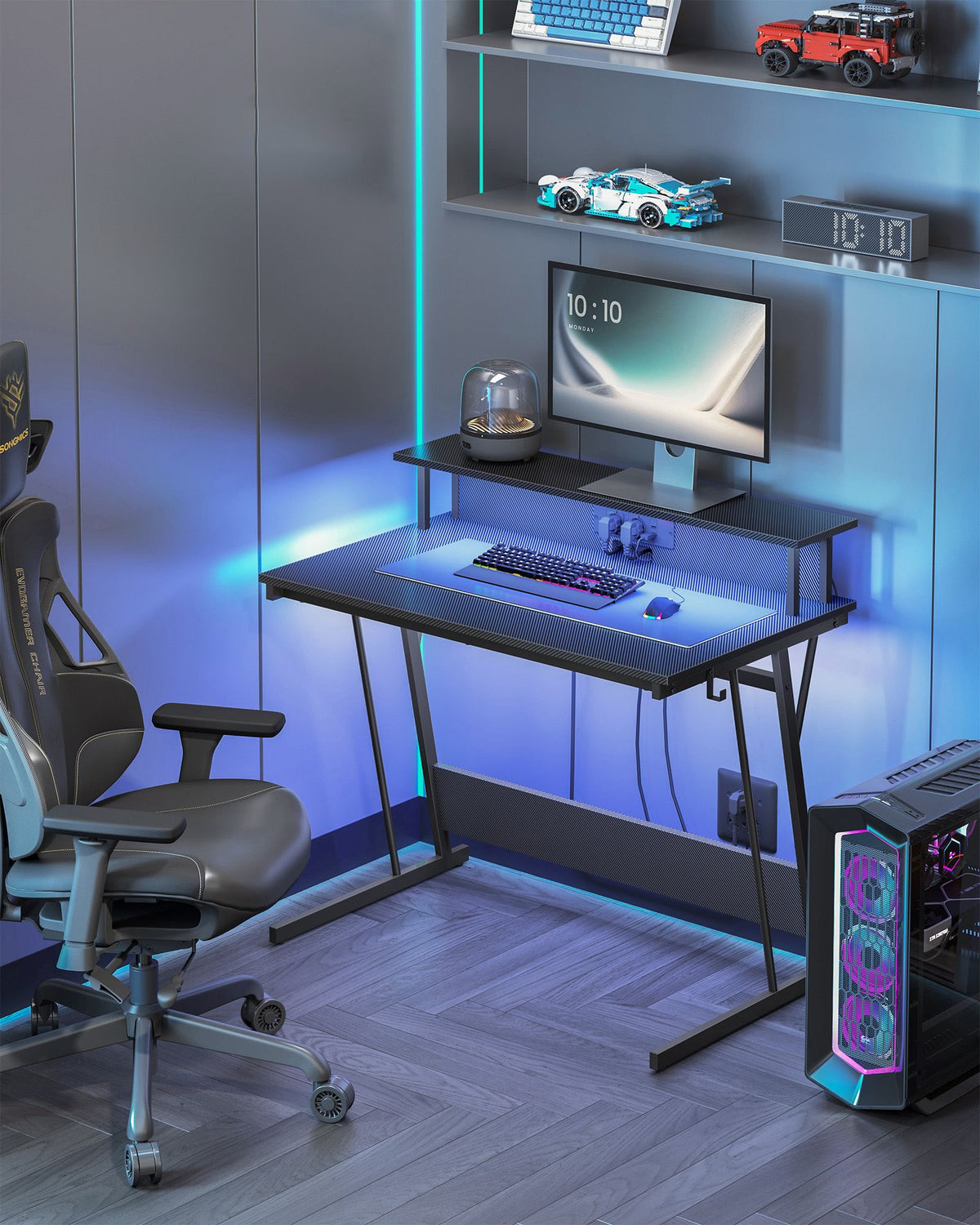 Gaming Schreibtisch mit LED - Gaming Tisch mit Steckdose und USB-Anschluss