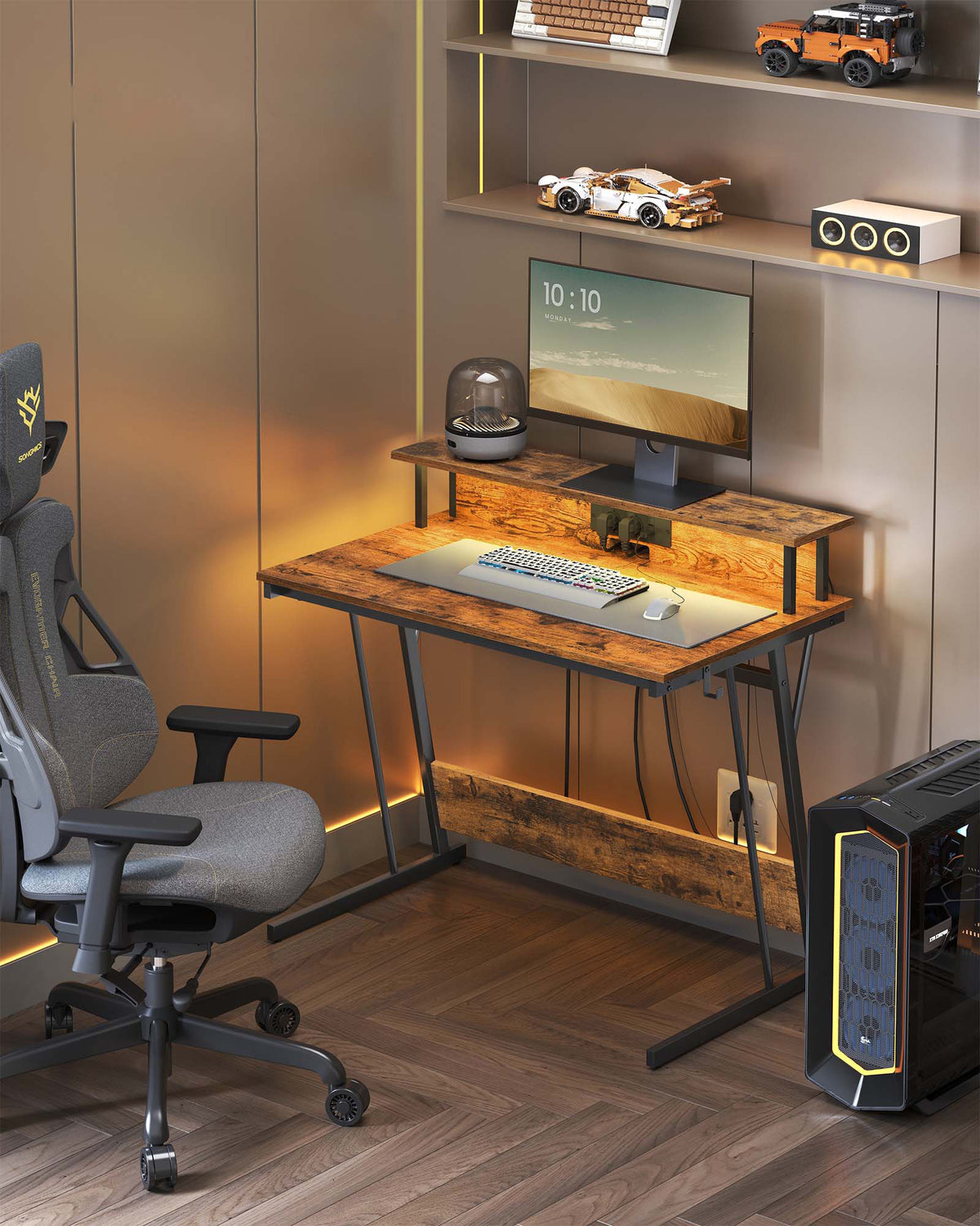 Gaming Schreibtisch mit LED - Gaming Tisch mit Steckdose und USB-Anschluss