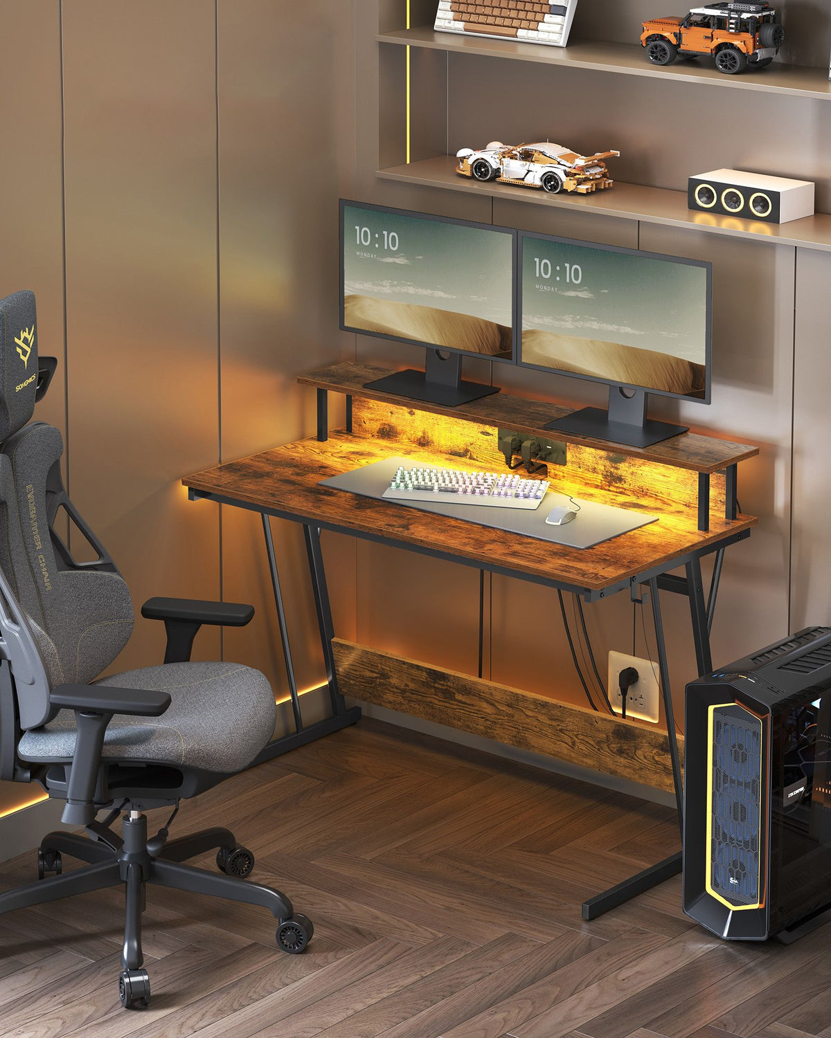 Gaming Schreibtisch mit LED - Gaming Tisch mit Steckdose und USB-Anschluss