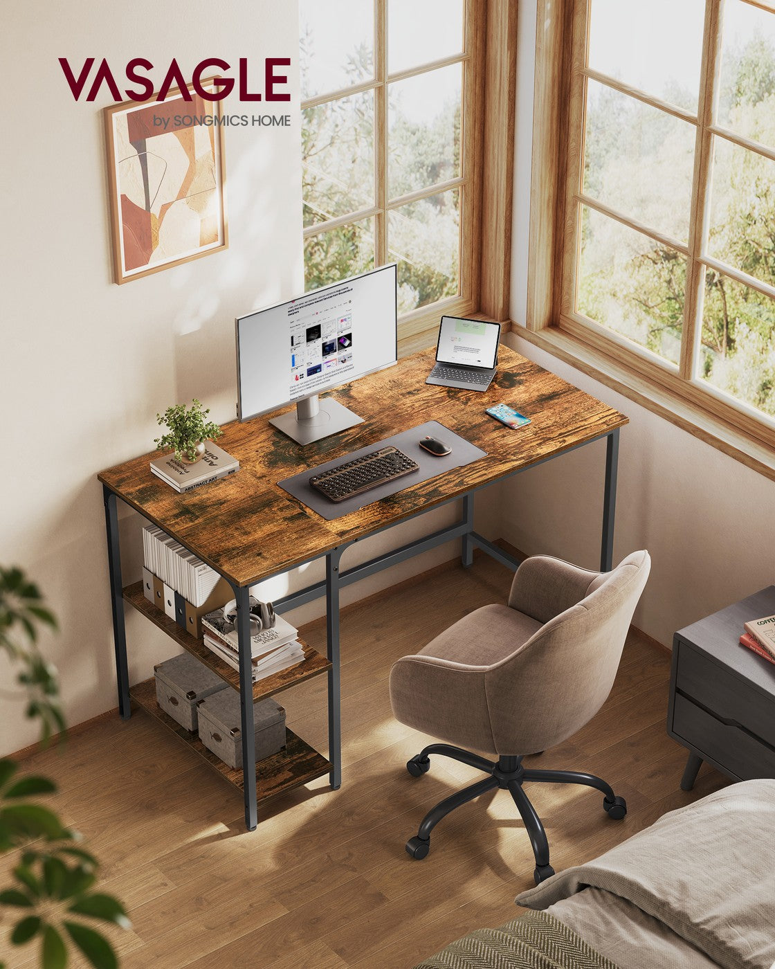 Schreibtisch - Computertisch - Schreibtisch mit 2 Ablageflächen rechts oder links - Industriedesign