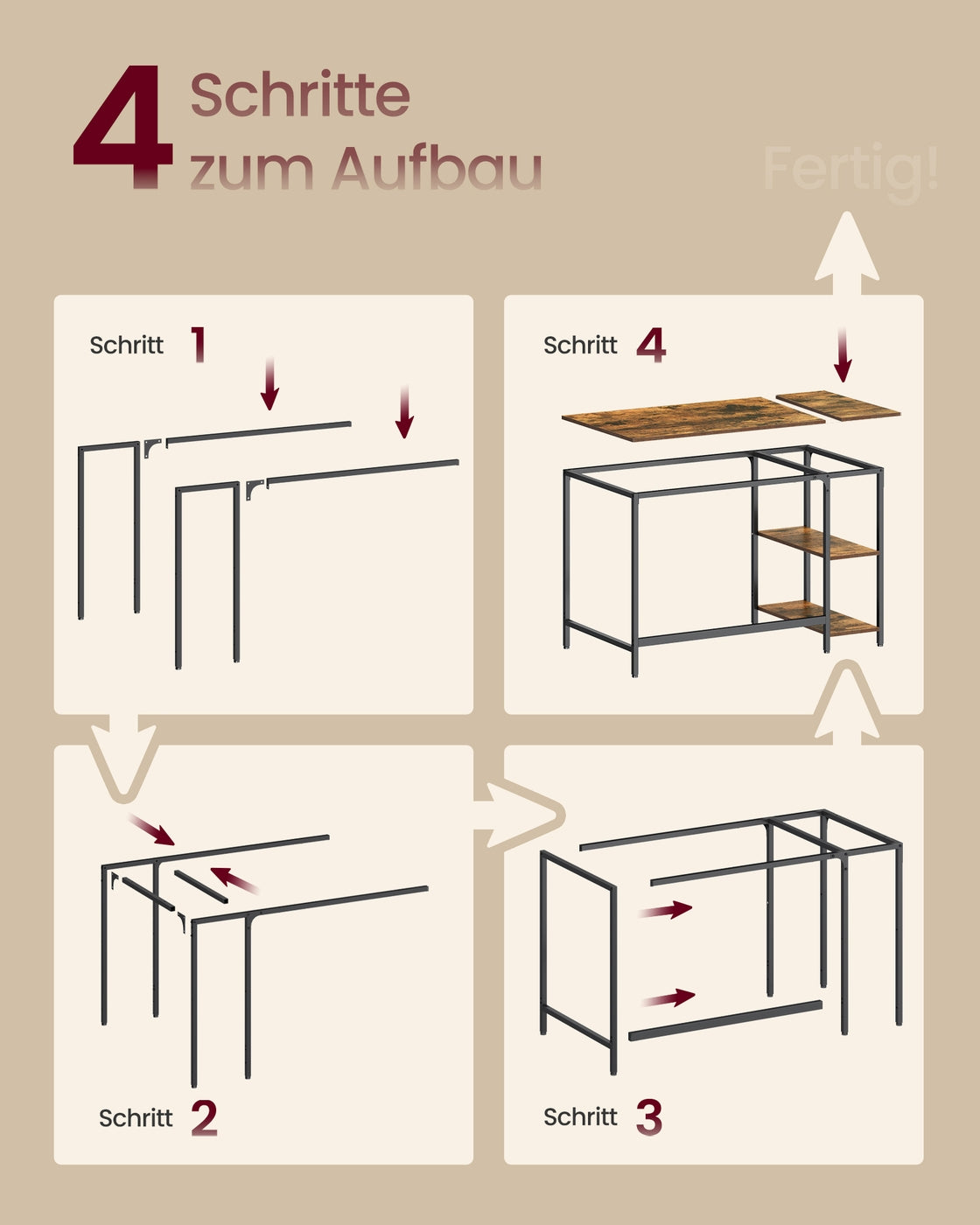 Schreibtisch - Computertisch - Schreibtisch mit 2 Ablageflächen rechts oder links - Industriedesign