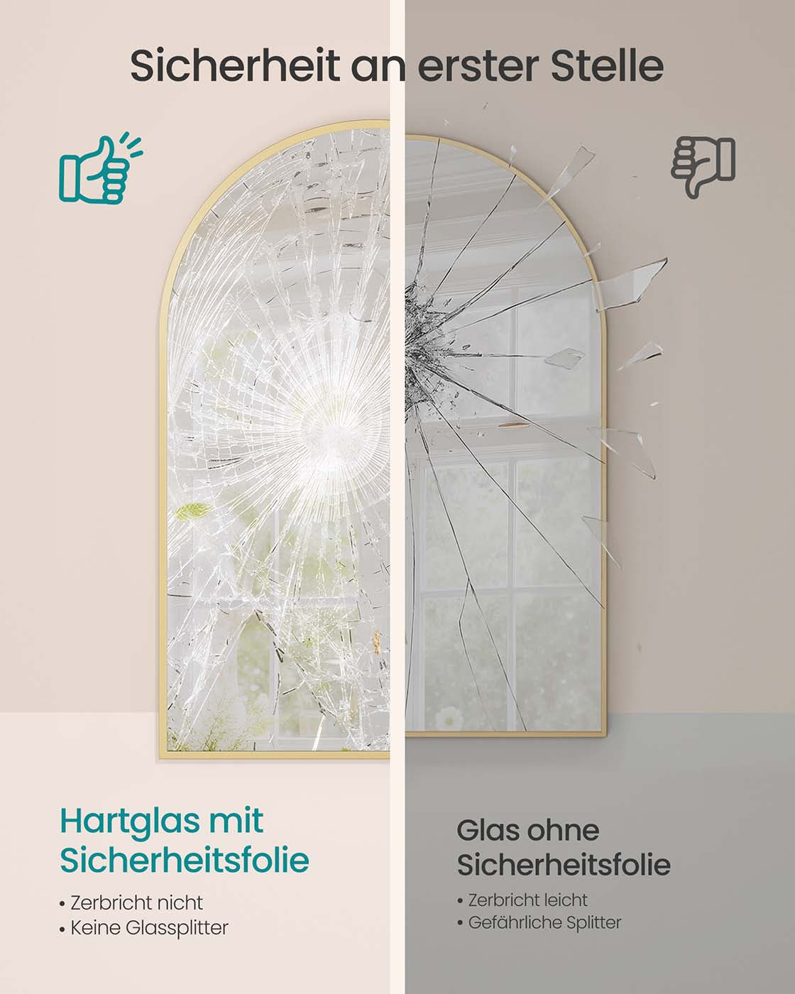Wandspiegel mit Aluminiumrahmen – Ovales Design – Bruchsicheres Sicherheitsglas – 91 x 61 cm